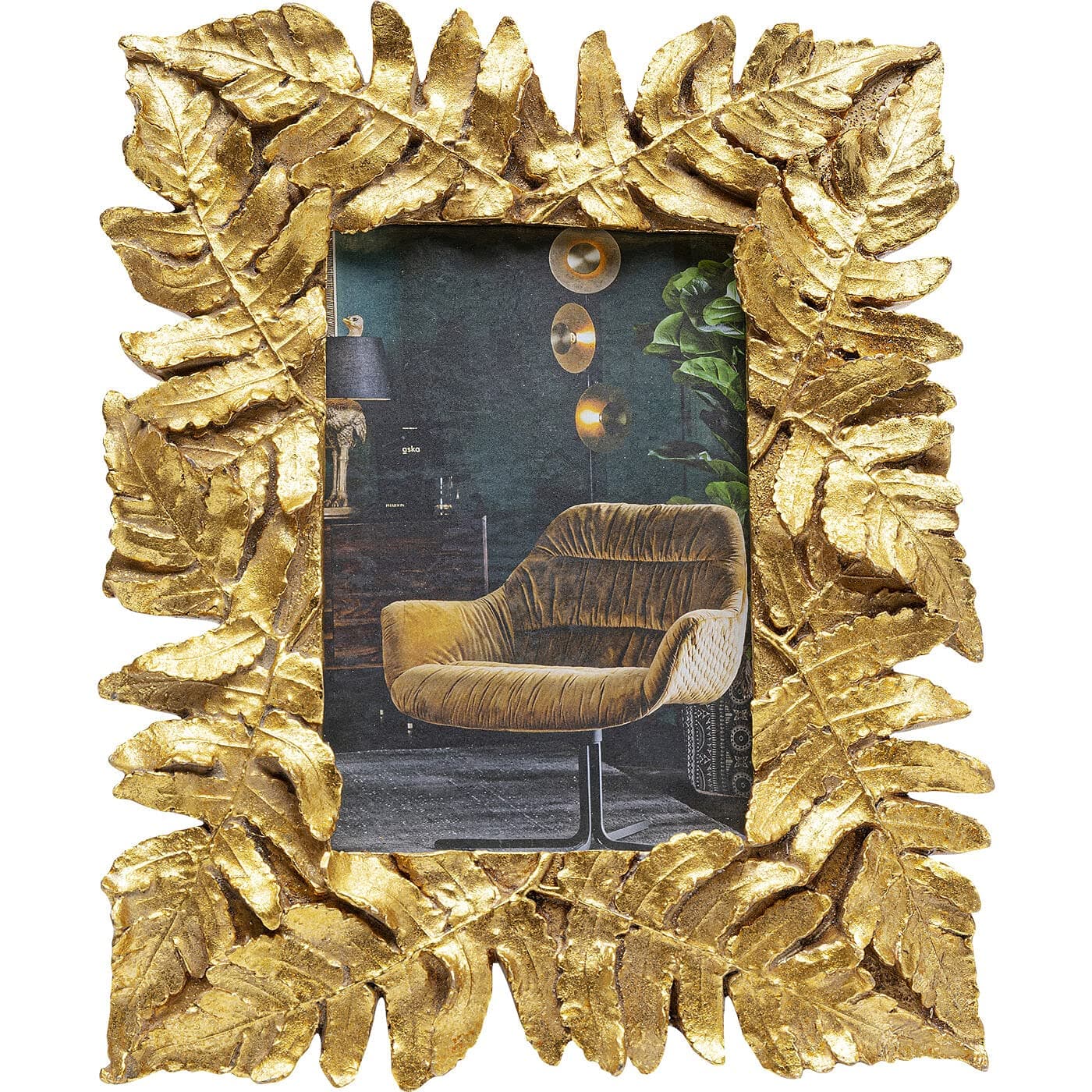 Design Gold Leaves Photo Frame, Gold, 23 x 18 x 3 cm, Table Frame, Portrait, Vertical, Modern, Freestanding, Glass Front, Gallery Look, Home Accessory, Gift Idea, Living Room