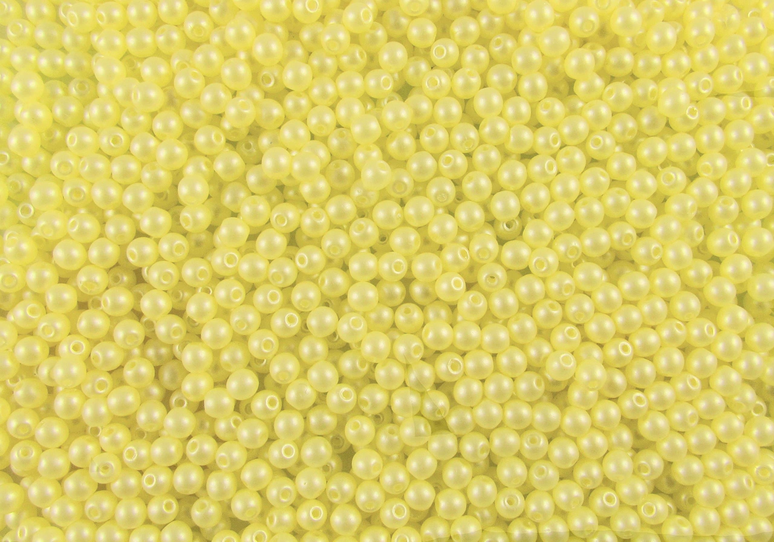 100pcs Czech Pressed Glass Beads Round 3mm, Alabaster Powder Light Yellow