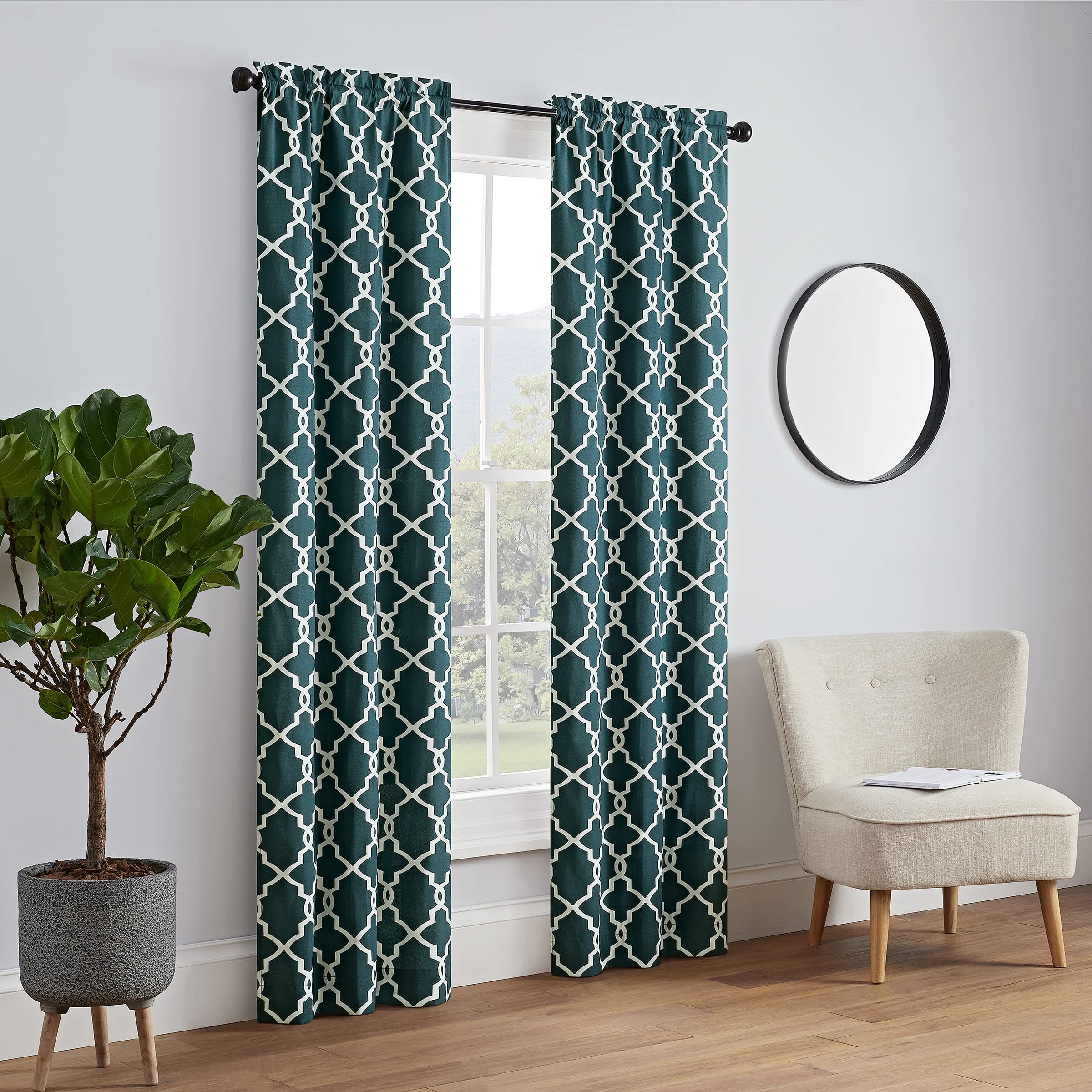 PAIRS TO GO Vickery Modern Decorative Rod Pocket Window Curtains for Bedroom or Living Room (Double Panel), 28" x 63", Indigo