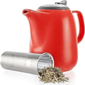 Tealyra - Daze Ceramic Large Teapot Red - 47-ounce (6-7 cups) - With Stainless Steel Lid Extra-Fine Infuser for Loose Leaf Tea - 1400ml