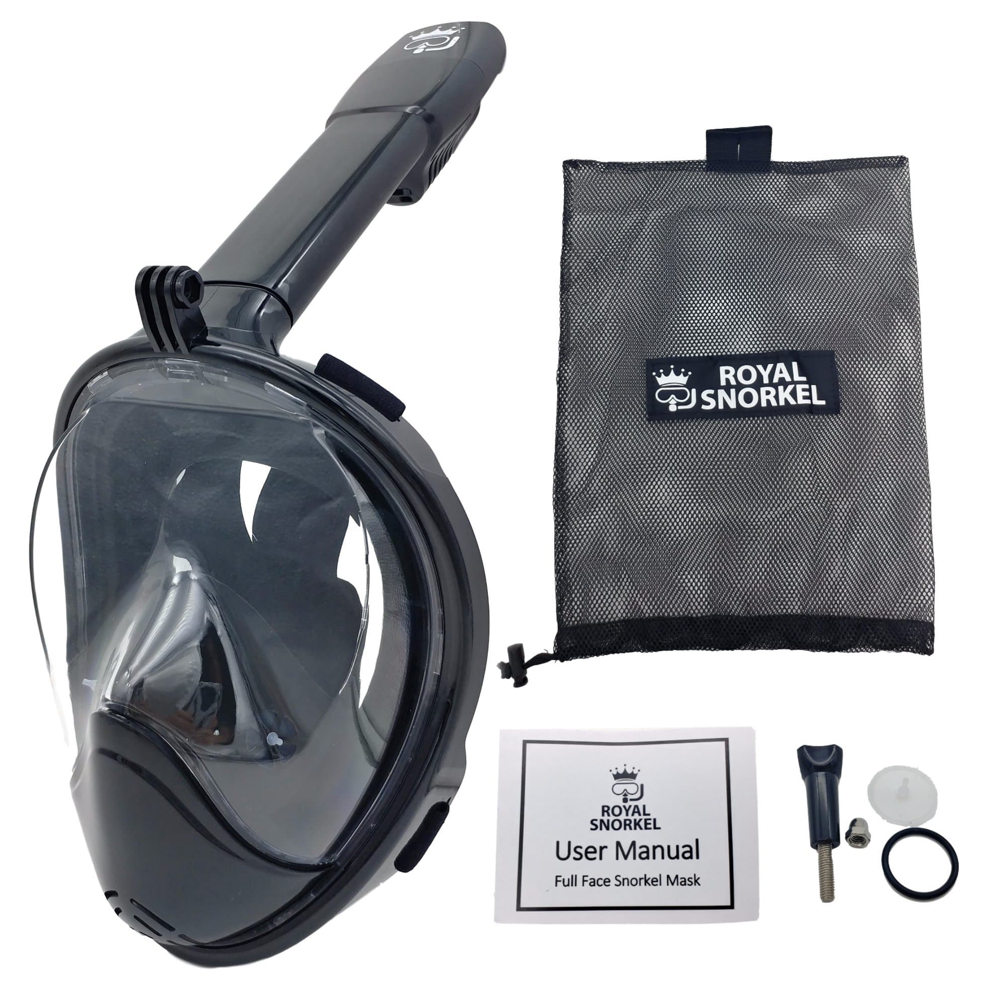 New 3rd Gen Full Face Snorkel Mask - Longer Breathing Tube, Flat Anti Fog Lens - Adult and Kids Size - GoPro Compatible, Easy to Breathe Underwater - Best Panoramic Snorkeling Masks (Black, S/M)