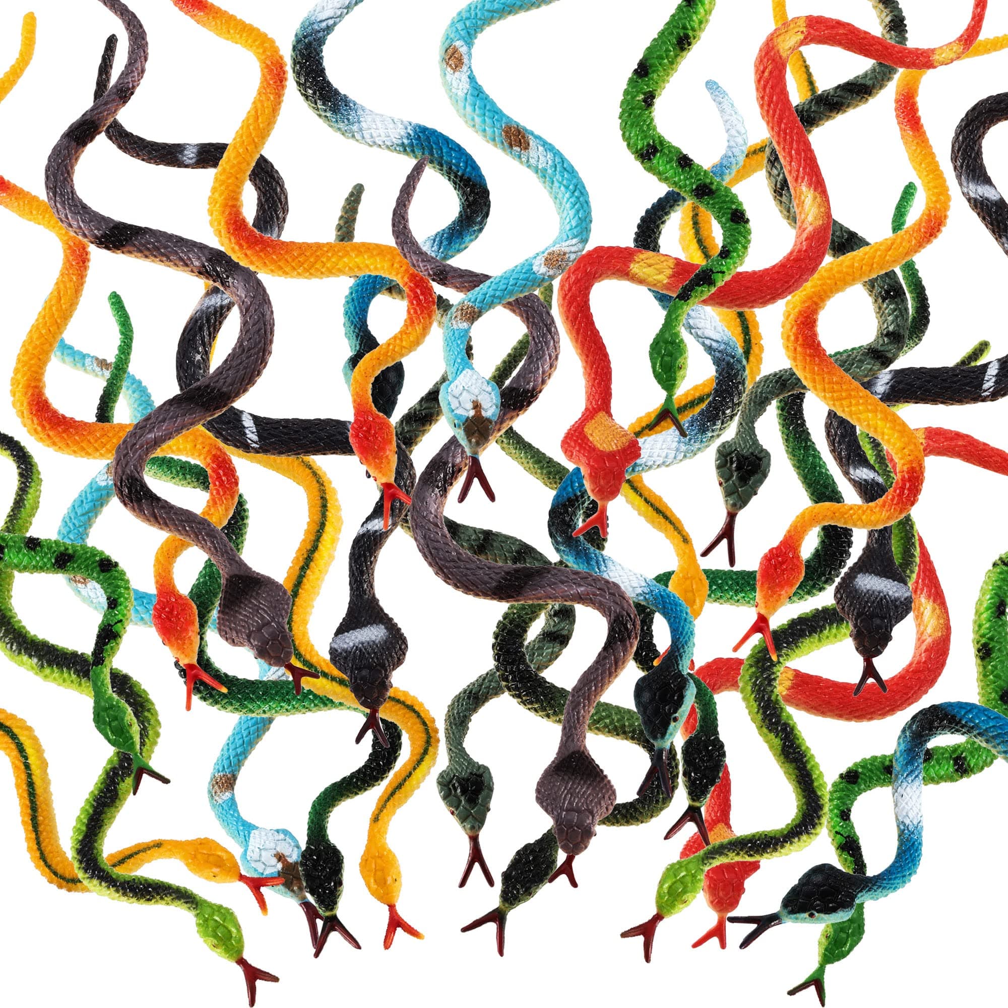 24 Pieces Small Plastic Snakes Realistic Rubber Fake Snake 4 Inch Assorted Colorful Toys for Garden Prank Prop Scare Birds Halloween Party Favors