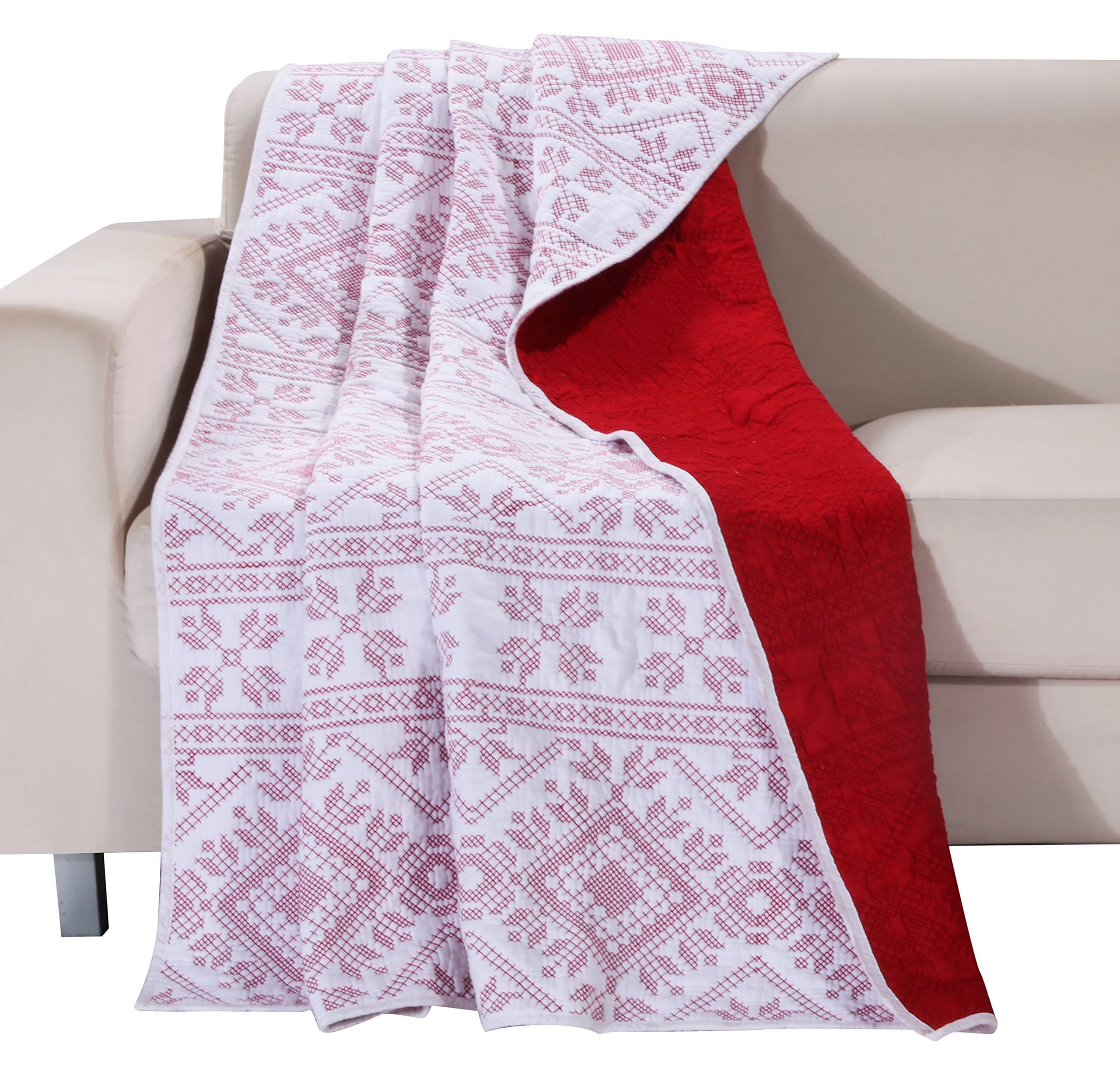 Barefoot Bungalow Holly with Cross Stitch Quilted Set, White, Throw