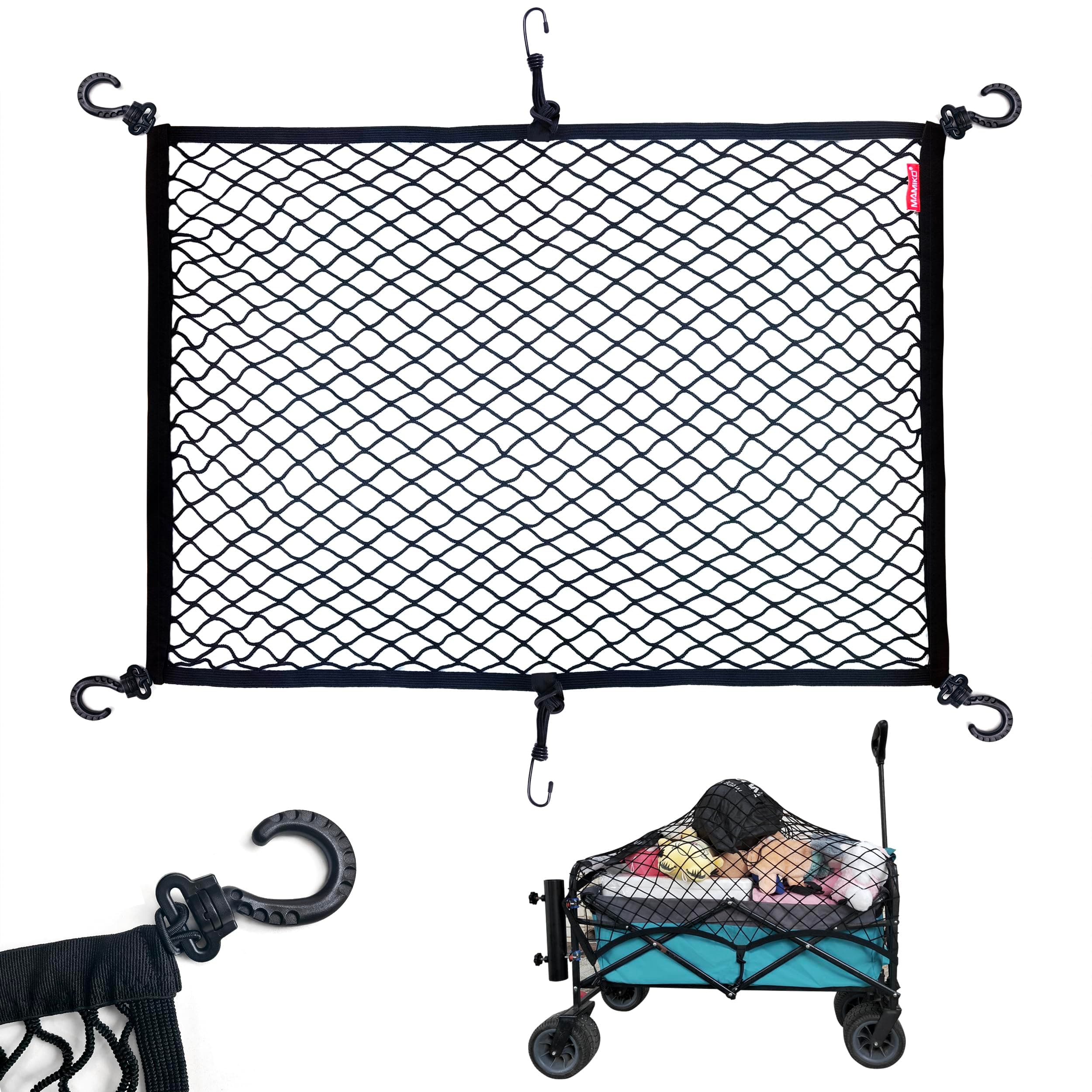 ISIU Cargo Net for Utility Folding Wagon, Garden Cart, Folding Trolley Cart, Beach Cart, Made of Heavy Duty Nylon Net with Storage Bag / 38"X32"