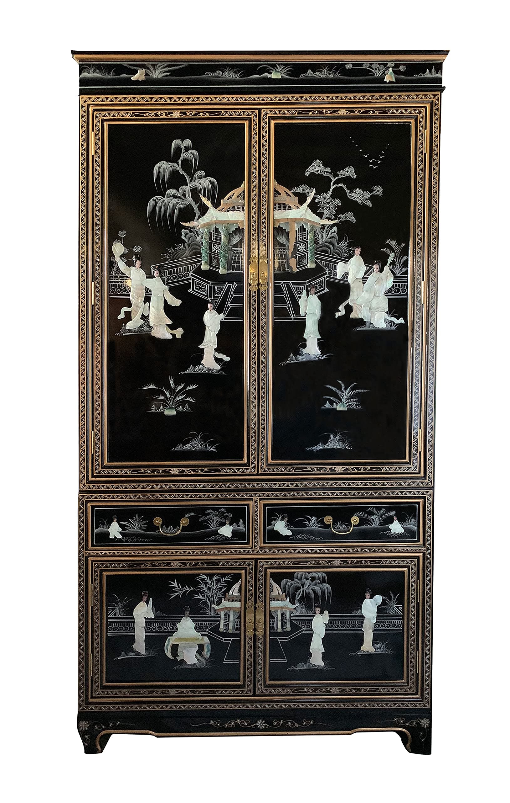 Oriental Furnishings Oriental Armoire in Black with Mother of Pearl Inlays