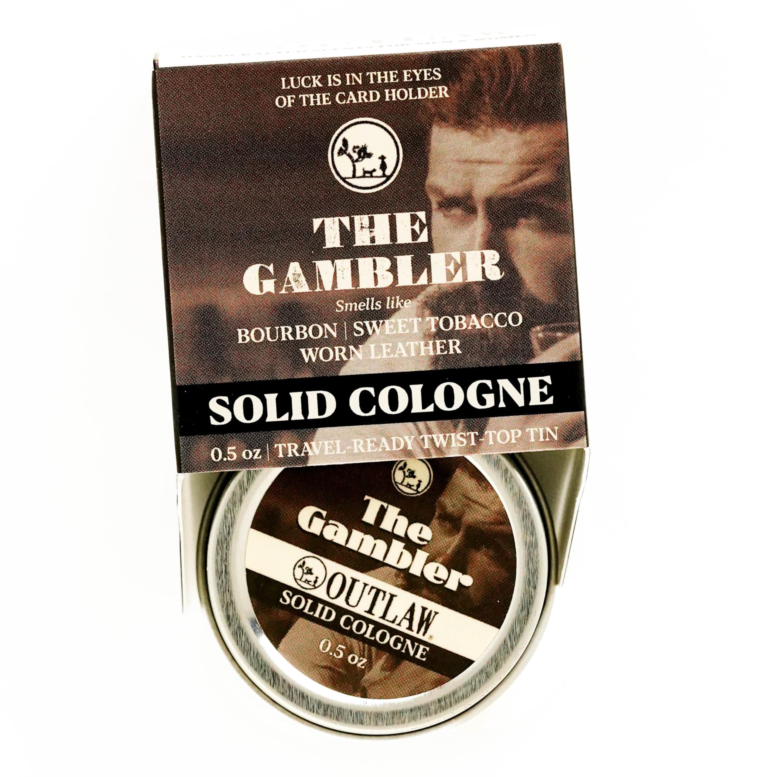 Outlaw SoapsThe Gambler Bourbon-inspired Solid Cologne - The warm smell of whiskey and tobacco, finished.