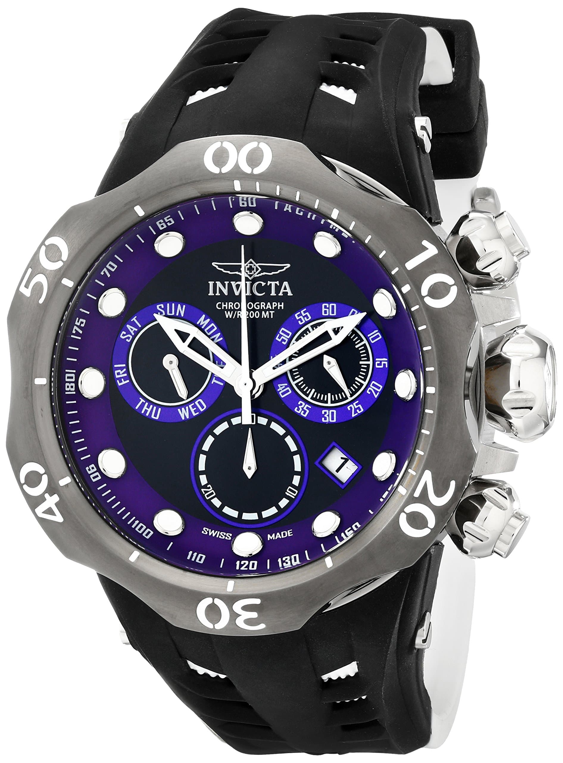 Invicta Men's 16995 Venom Analog Display Swiss Quartz Black and Purple Dial Black and White Silicone Strap Watch