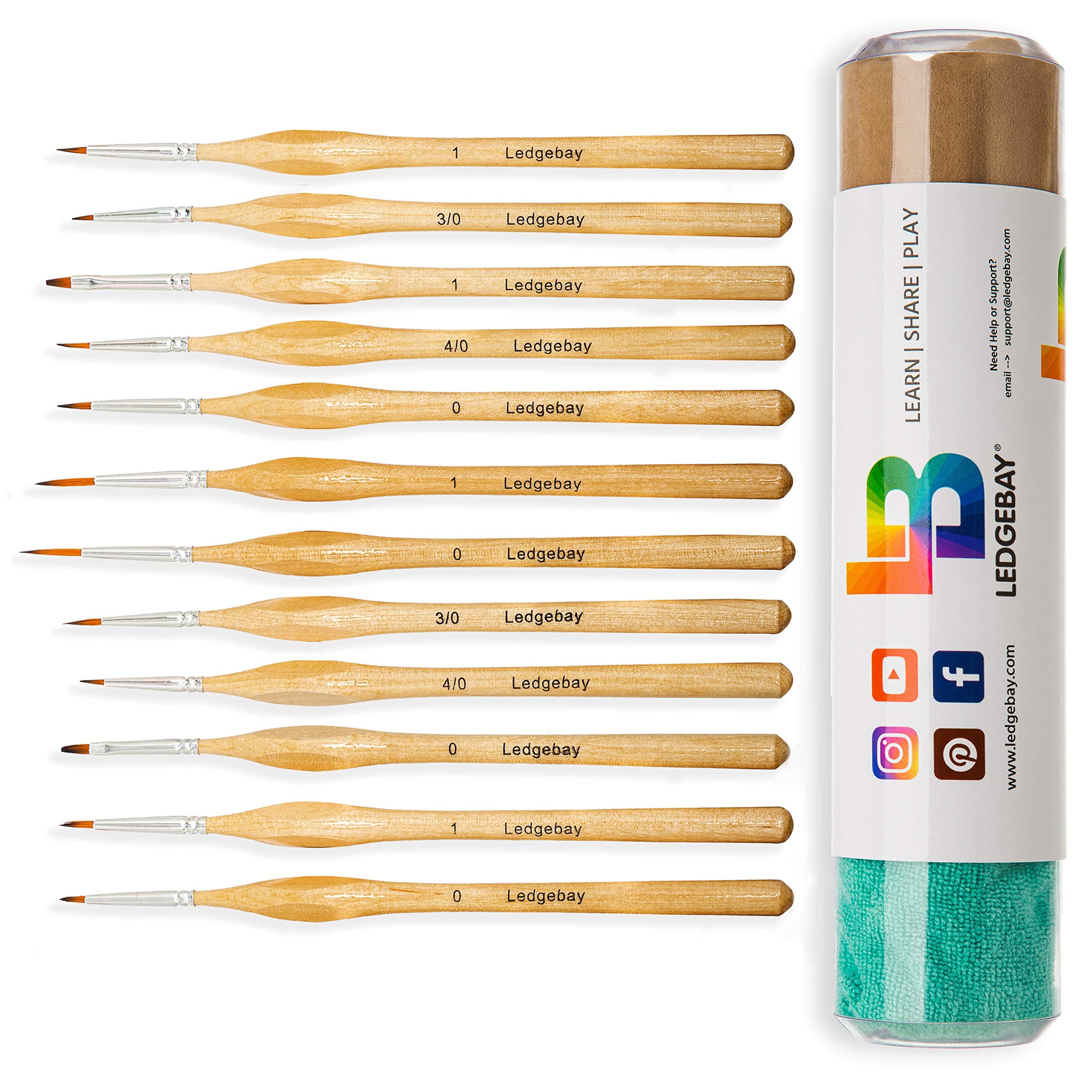 Ledgebay Paint Brushes for Acrylic Painting Miniature Fine Tip Detailing Brush Set for Micro Detail Hand Crafted Perfectly Balanced & Weighted Handles, Taklon Bristles for Model, Oil, Watercolor (12)