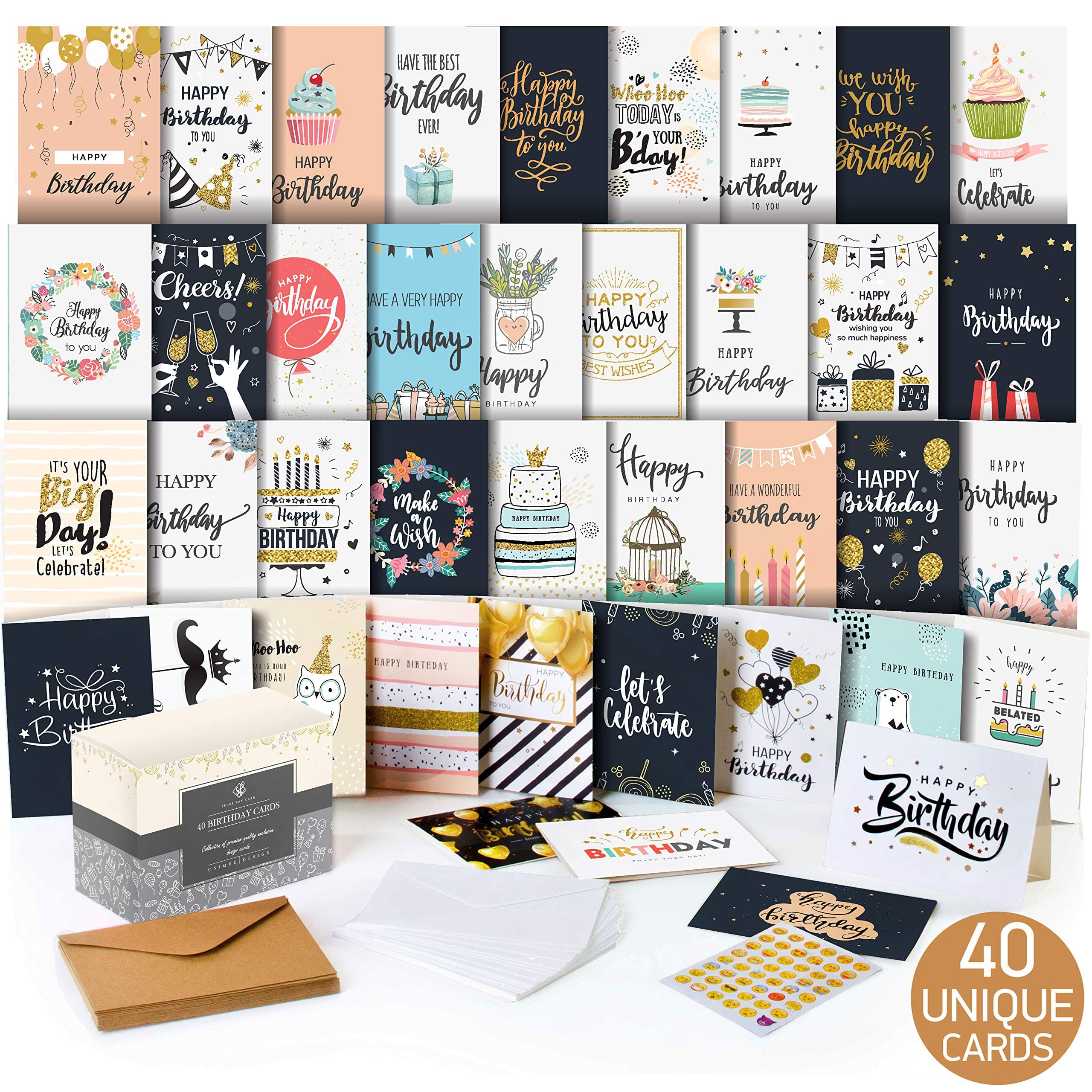 Office Birthday Cards for Employees & Coworkers 5x7 – Happy Birthday Cards Assortment, Bulk Birthday Cards with Envelopes, Professional Greeting Messages Inside, 40-Count Box Variety