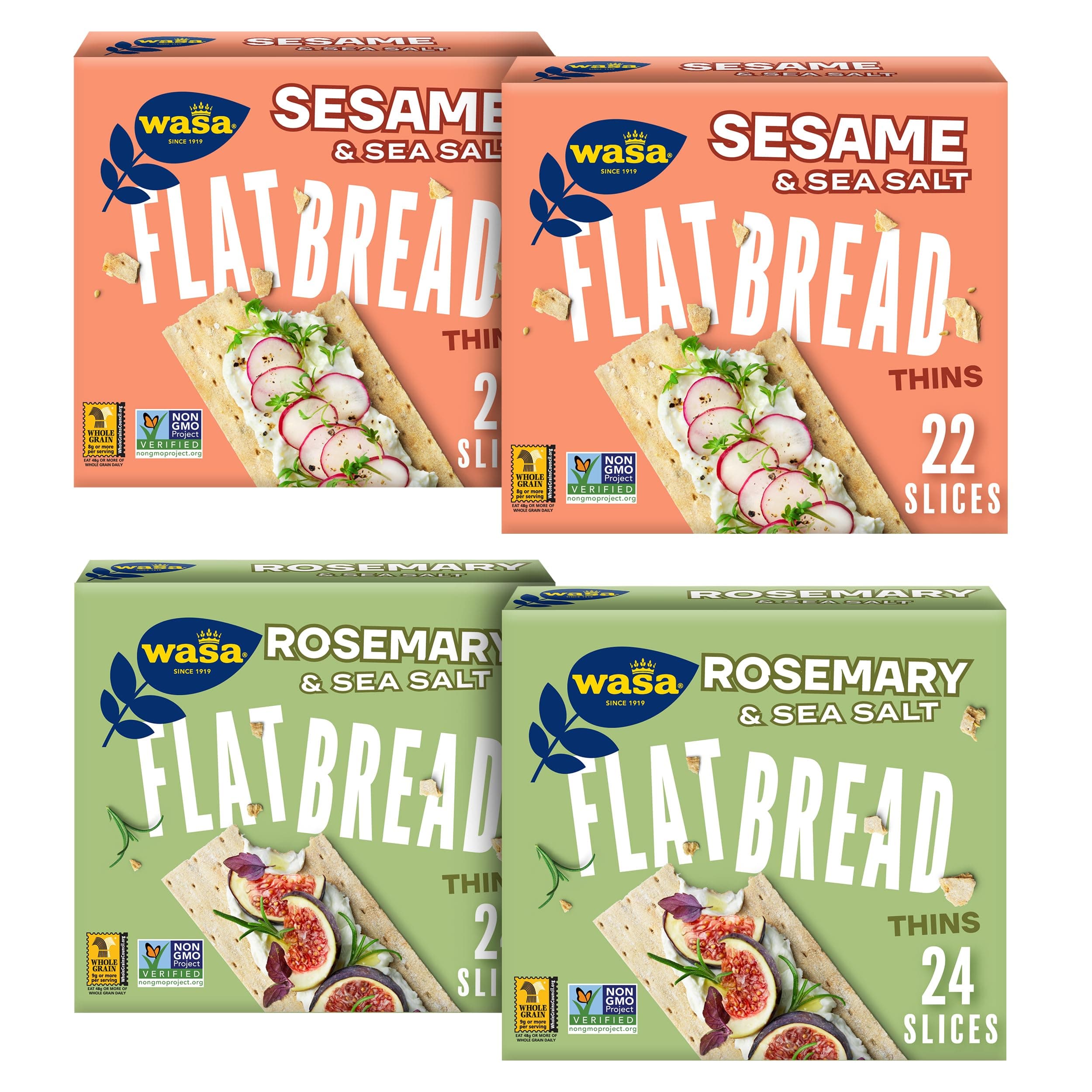 Flatbread Thins Variety Pack (Pack of 4), Rosemary & Sea Salt and Sesame & Sea Salt, Crackers, Non-GMO Ingredients