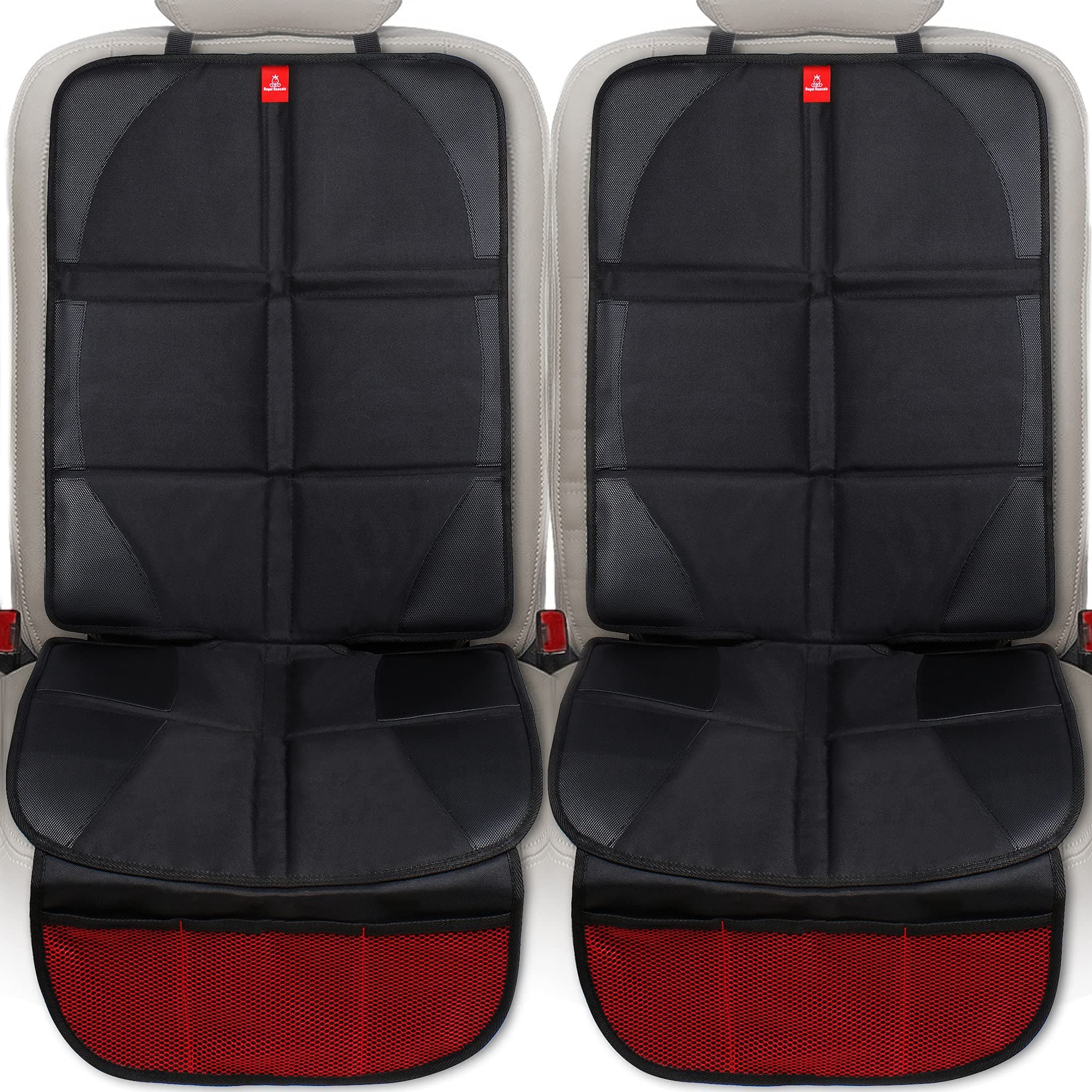 Royal Rascals Car Seat Protectors for Child Seats, Universal Fit & Isofix/Latch Compatible, Anti-Slip, Antibacterial & Waterproof, Baby Car Seat Covers, Baby Essentials for Newborn - 2 Pack (Black)