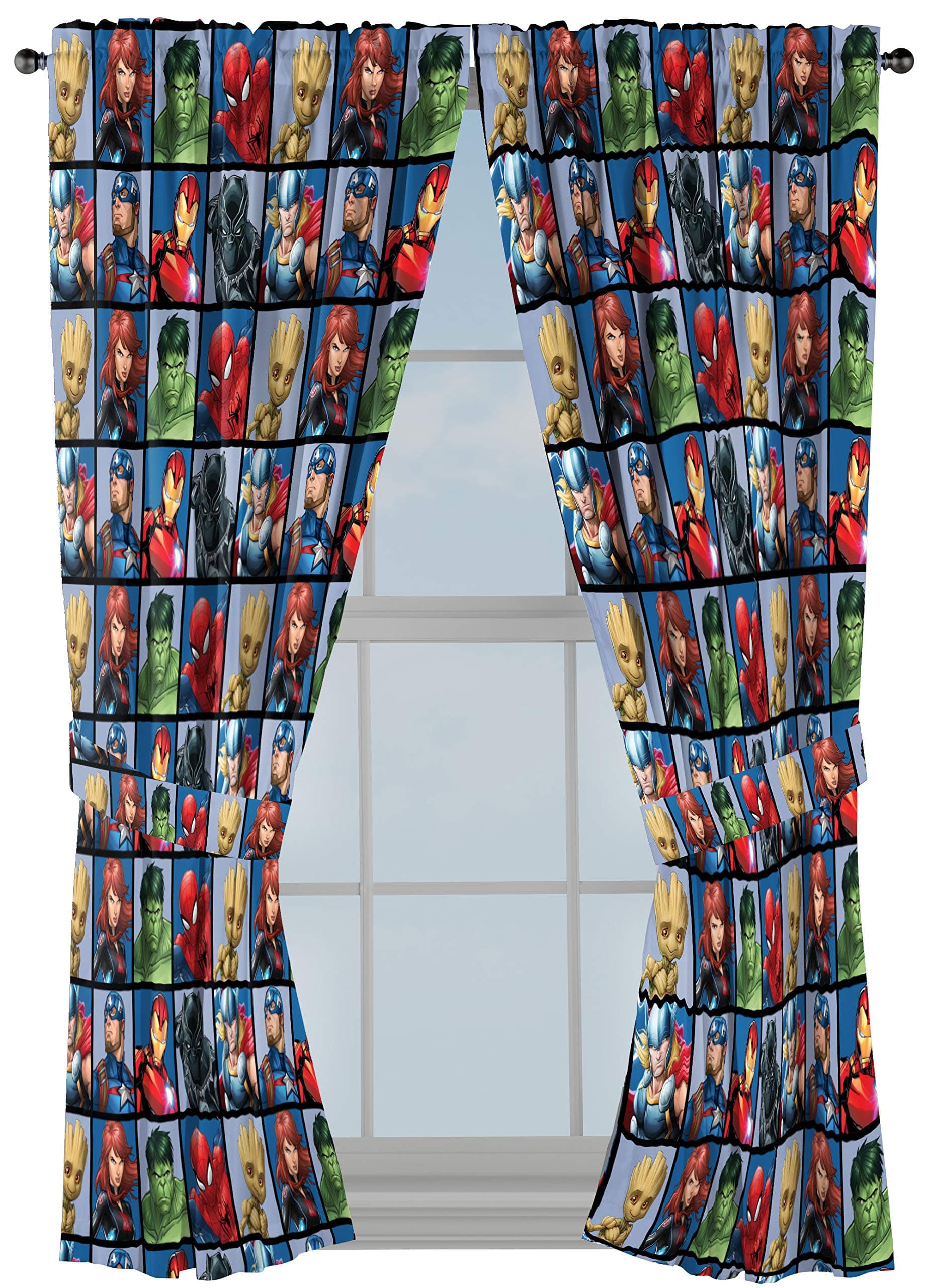 - Marvel Avengers Team 63" inch Drapes 4 Piece Set - Beautiful Room Décor & Easy Set up - Window Curtains Include 2 Panels & 2 Tiebacks (Official Marvel Product)