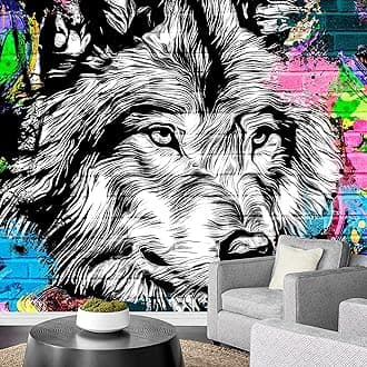 wall26 Removable Wall Sticker/Wall Mural Vibrant Spray Paint Wild Forest Wolf Graffiti & Street Art Cityscape Digital Art Realism Urban Edgy for Living Room, Bedroom, Office - 100x144 inches