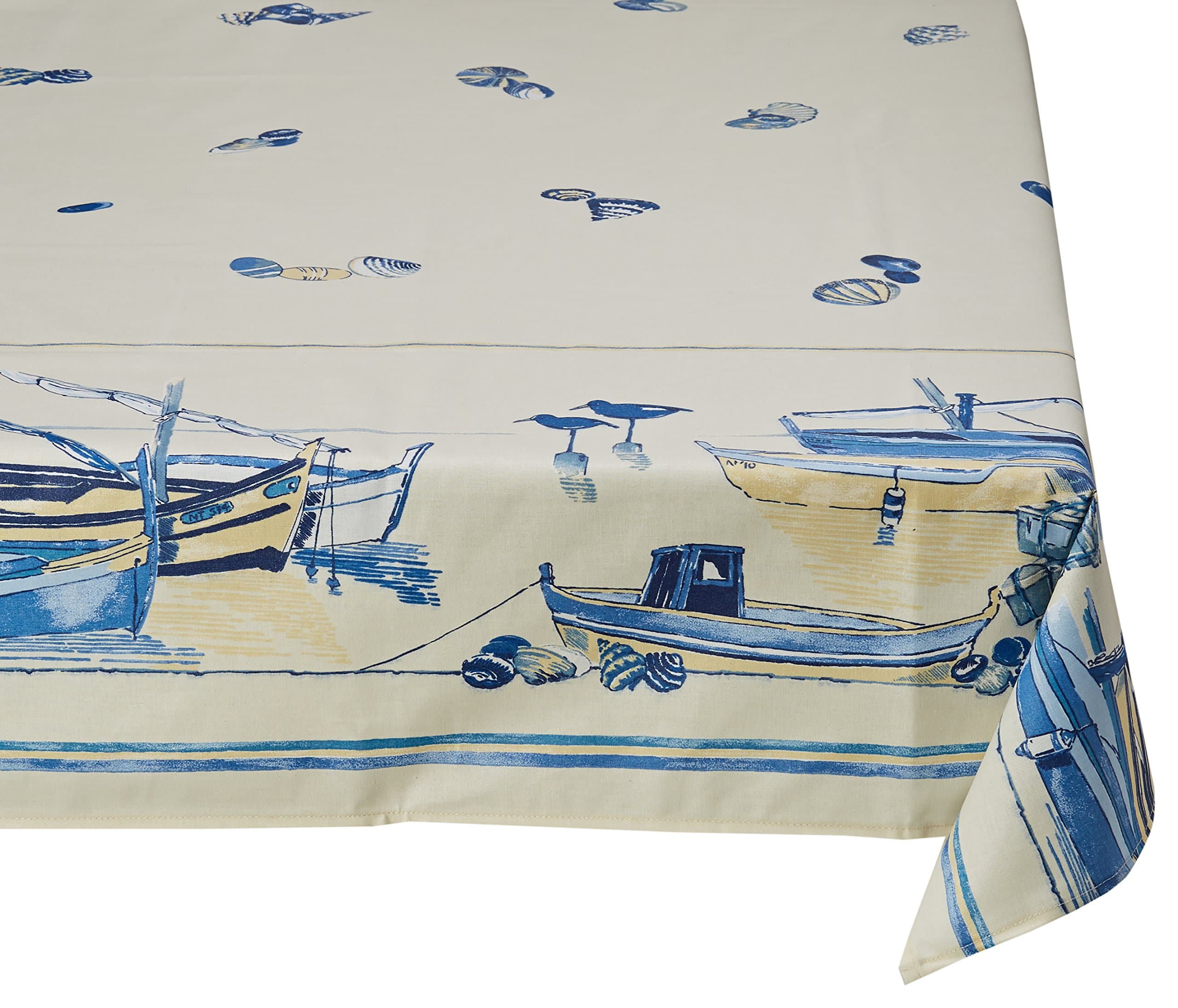 Georges G Bord de Mer By the Sea TEP027/6-3 Rectangular Tablecloth - Cotton - 250 x 160 cm - Beige/Blue