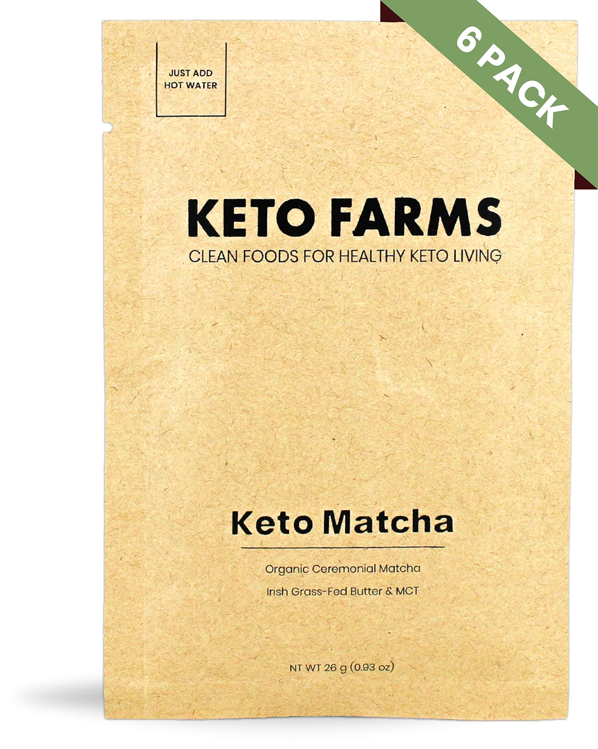 Keto Matcha Tea with MCT Oil by Keto Farms, Instant Packets (Unsweetened), 6 Pack