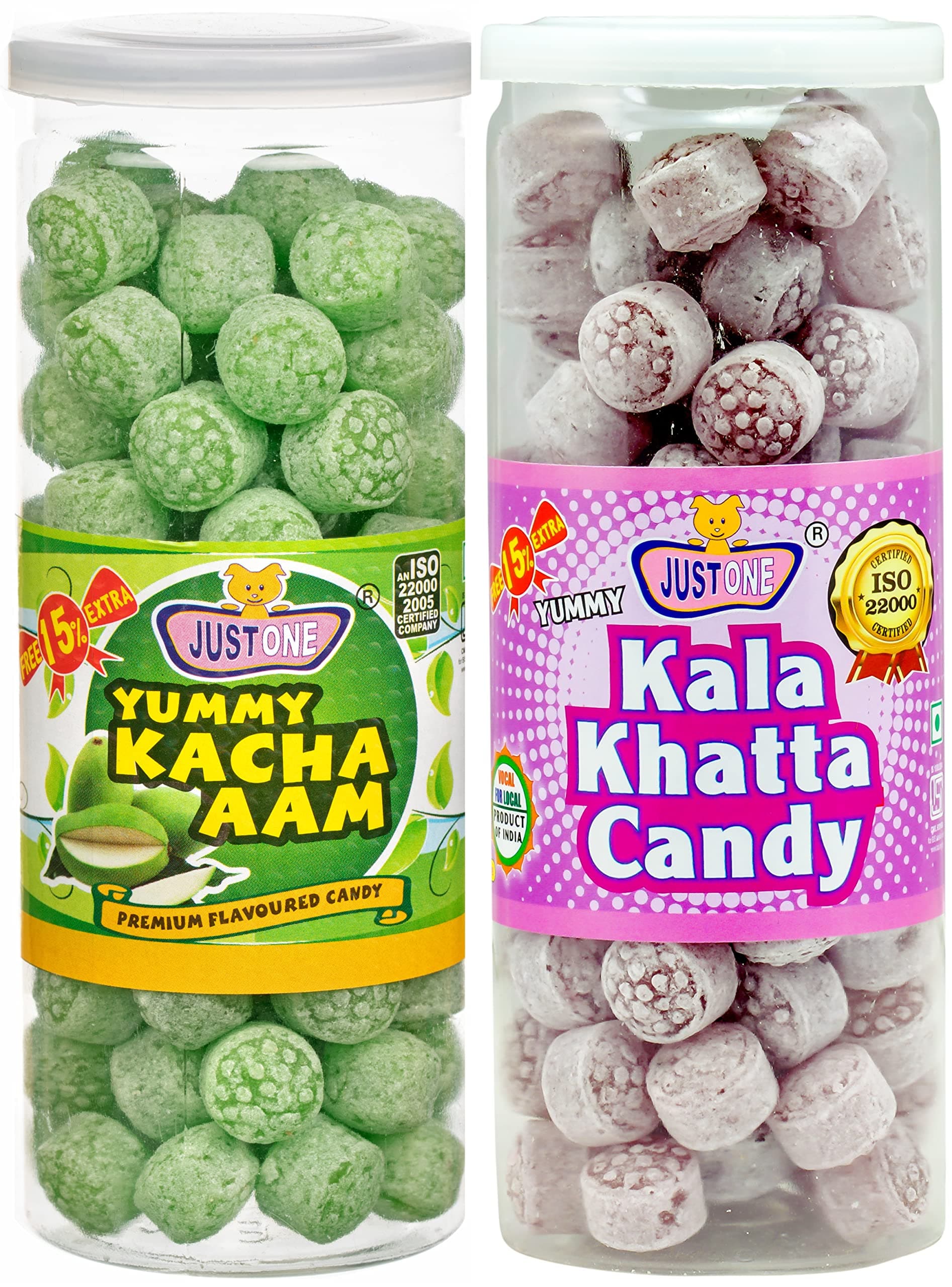 JUSTONE Yummy Kacha Aam & Yummy Kala Khatta Candy 460g