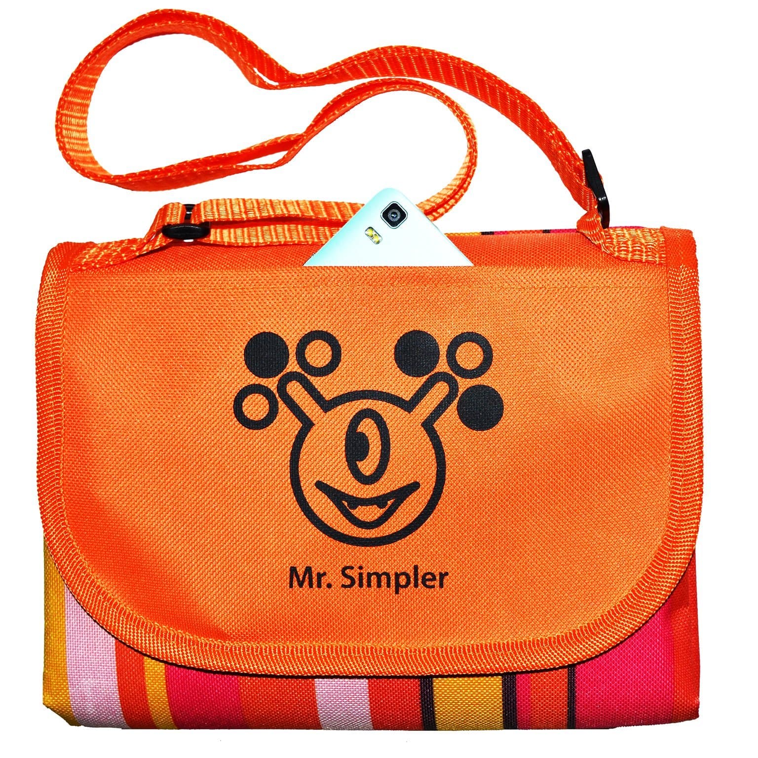 Large (roll up) Waterproof Outdoor & Picnic Blanket with Pocket & Adjustable Handle Strap Mr.Simpler. Sand proof Beach Blanket Tote for Best Weekends