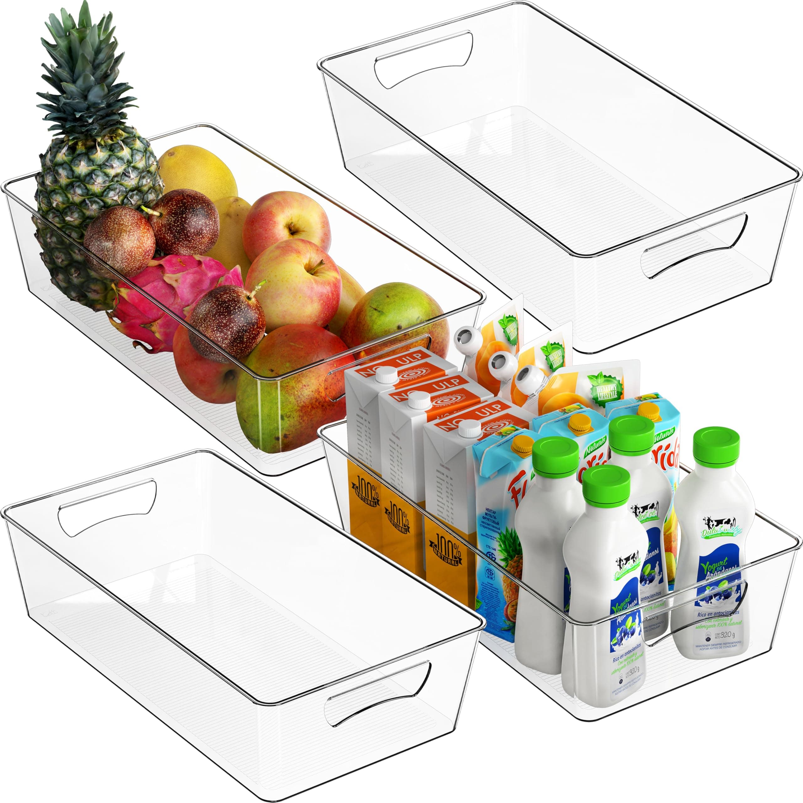 Simple Houseware 4 Pcs Kitchen Clear Bin Storage Organizer, 15" x 8" x 3.75"