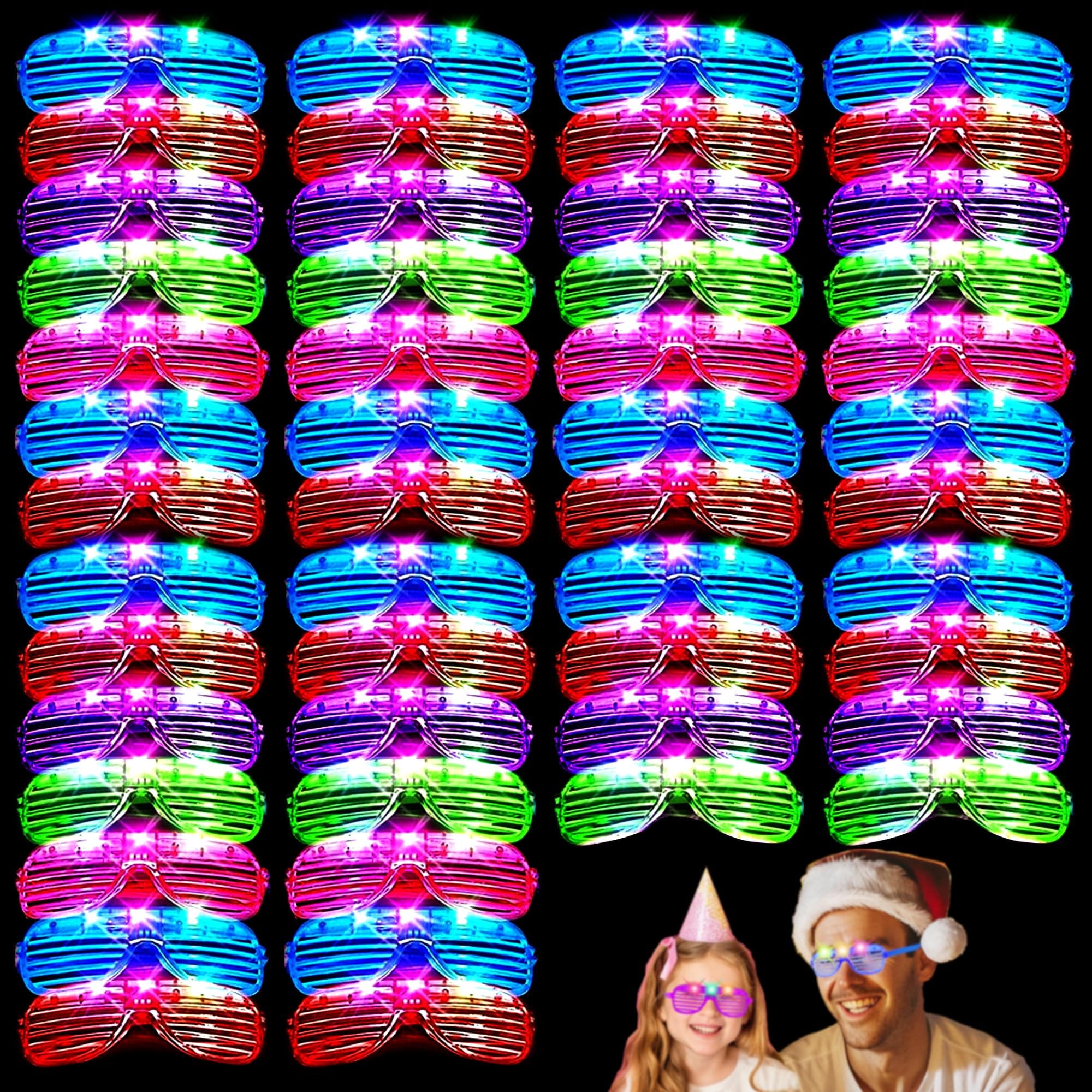 40 Pack Led Glasses,Light Up Glasses,Glow Glasses Glow In The Dark Party Supplies Suitable For Kids/Adults, Rave neon Flashing Party For Birthday Mardi Gras New Year's Eve Decoration