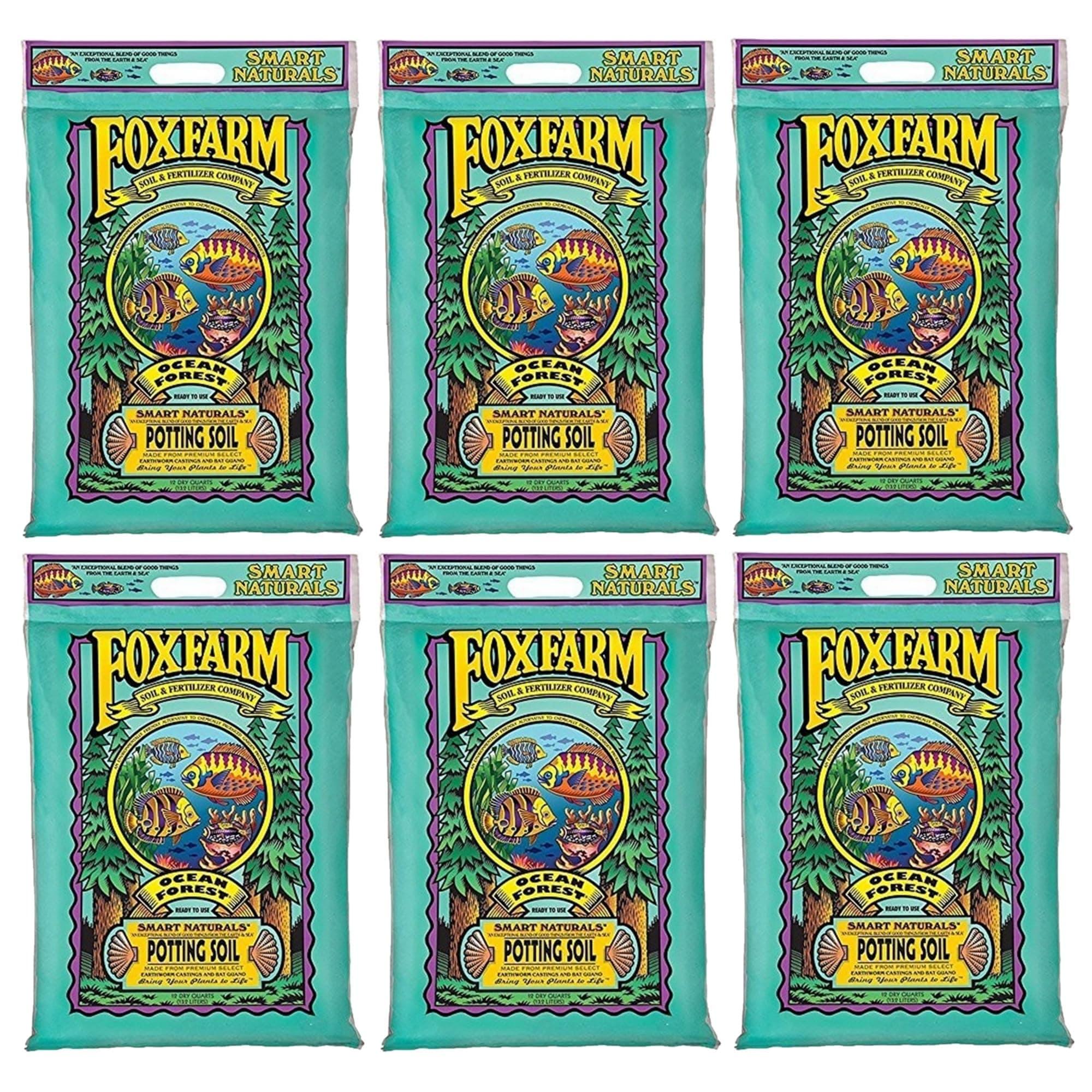 FoxFarmOcean Forest Potting Soil, 12qt (Pack of 6) - Light, Aerated Texture, Designed for All Container Plants - pH Adjusted for Optimal Nutrient Uptake, Effectively Retains Moisture