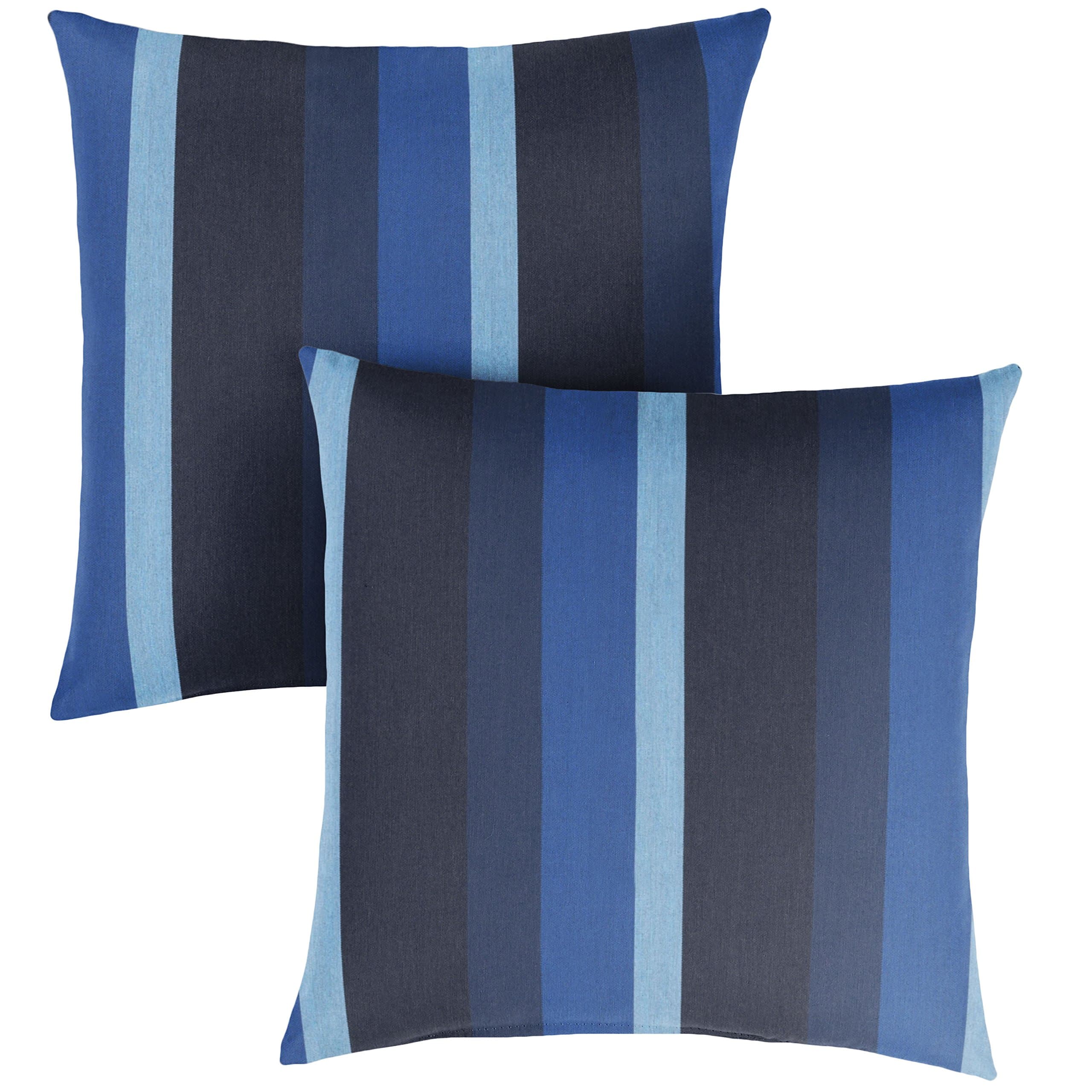 Sunbrella Gateway Indigo Knife Edge Decorative Indoor/Outdoor Square Throw Pillow, Perfect for Patio Decor - Indigo Blue Stripe 20" (Set of 2)