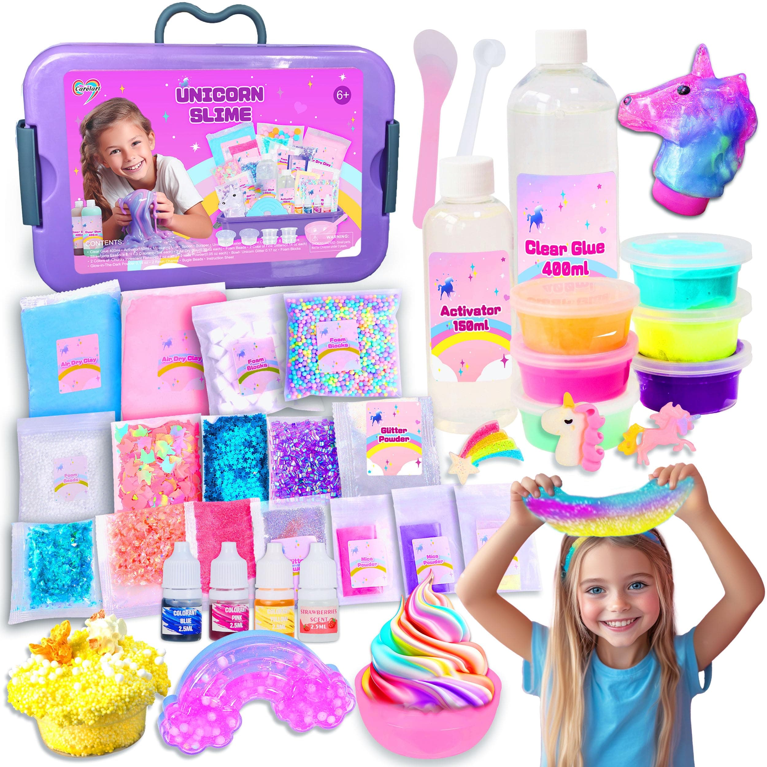 Slime Kit for Girls, Unicorn Slime Kit,Fluffy Slime Making Kit, DIY Slime Making Kits, Kids Slime Creation Kit and Super Birthday Party Favors Toys for Kids…