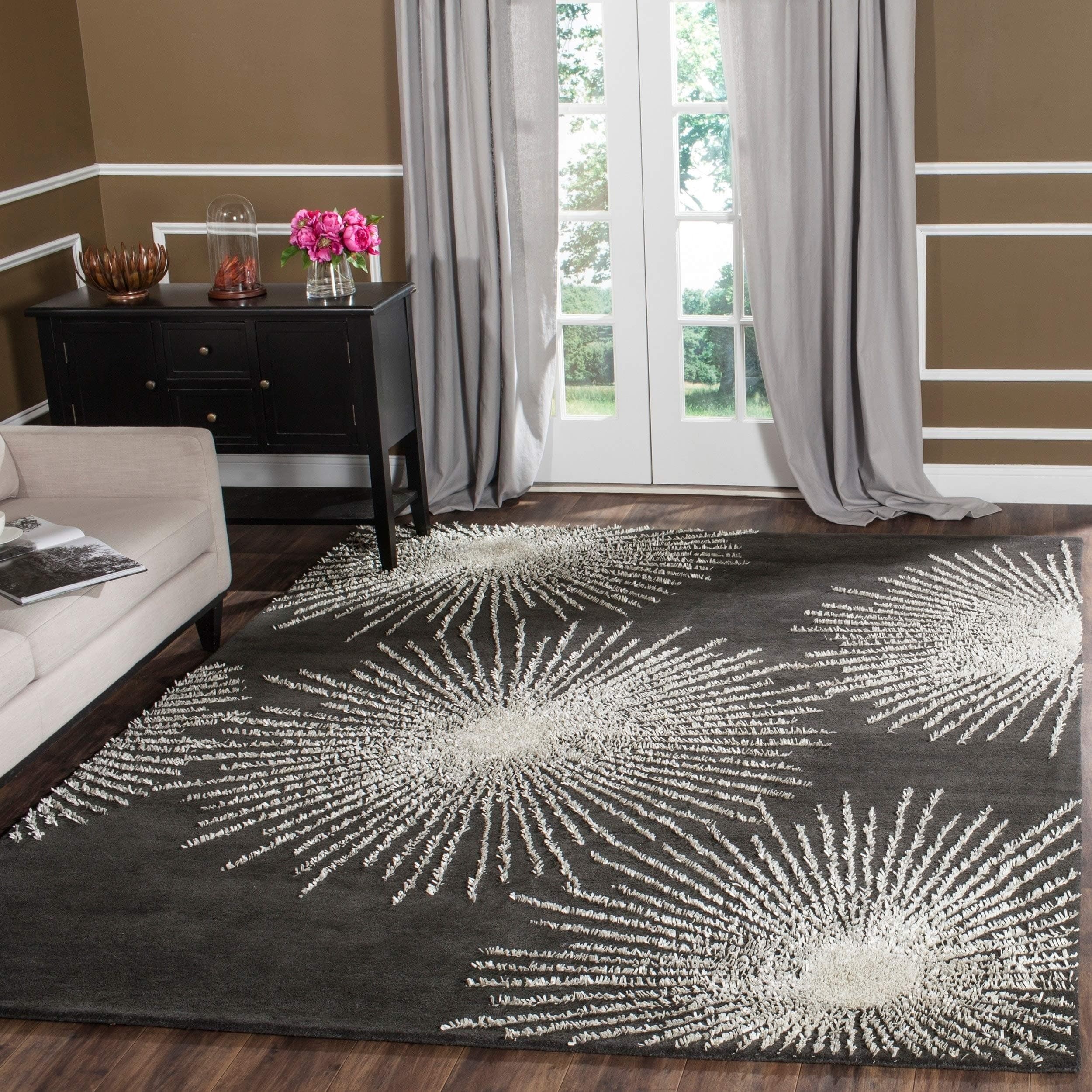 SAFAVIEH Soho Collection 8'3" x 11' Charcoal / Ivory SOH712H Handmade Starburst Premium Wool & Viscose Area Rug