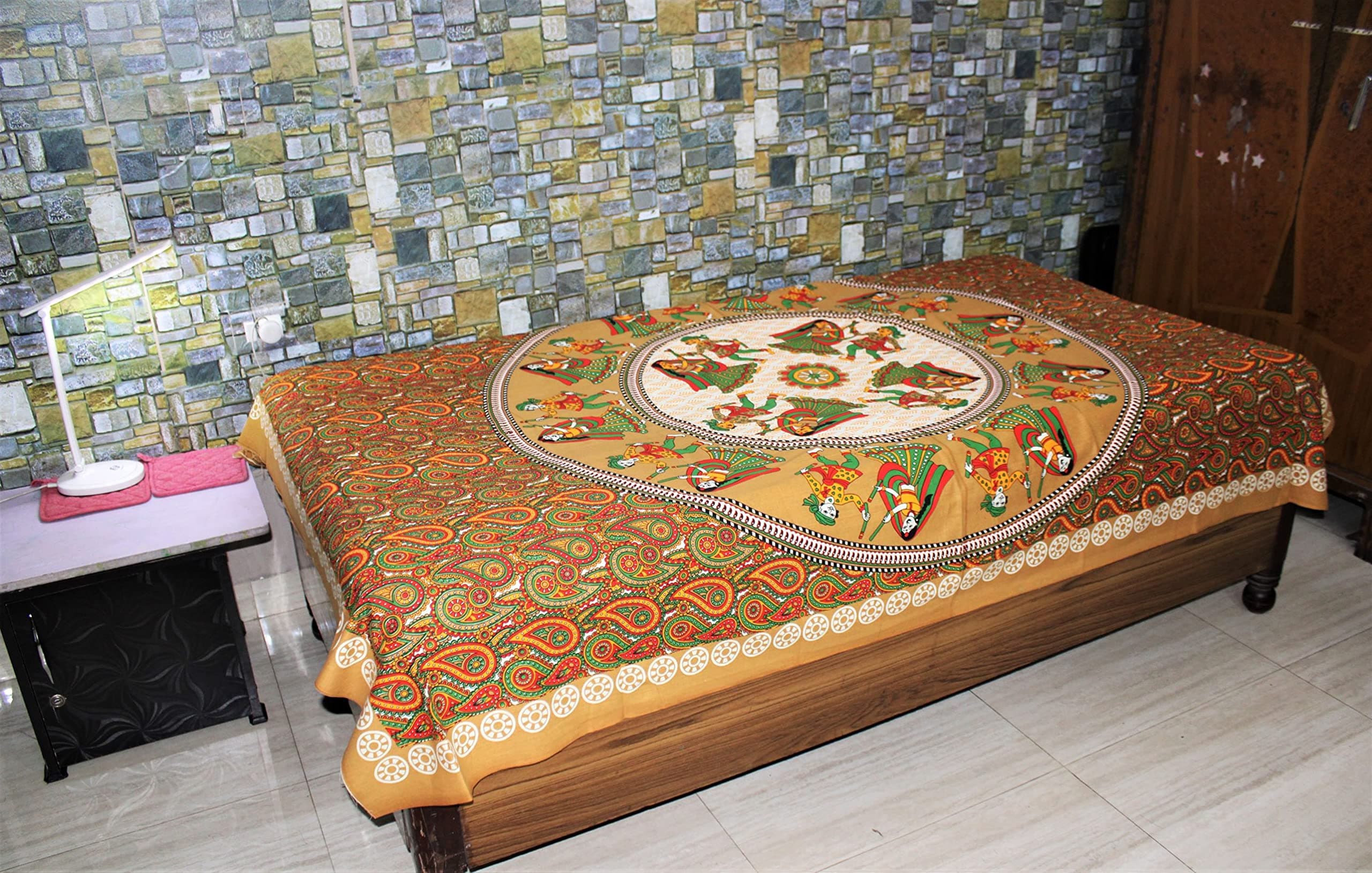 Arora Creations - Single Standard Size Dewan BedSheet (Gold)