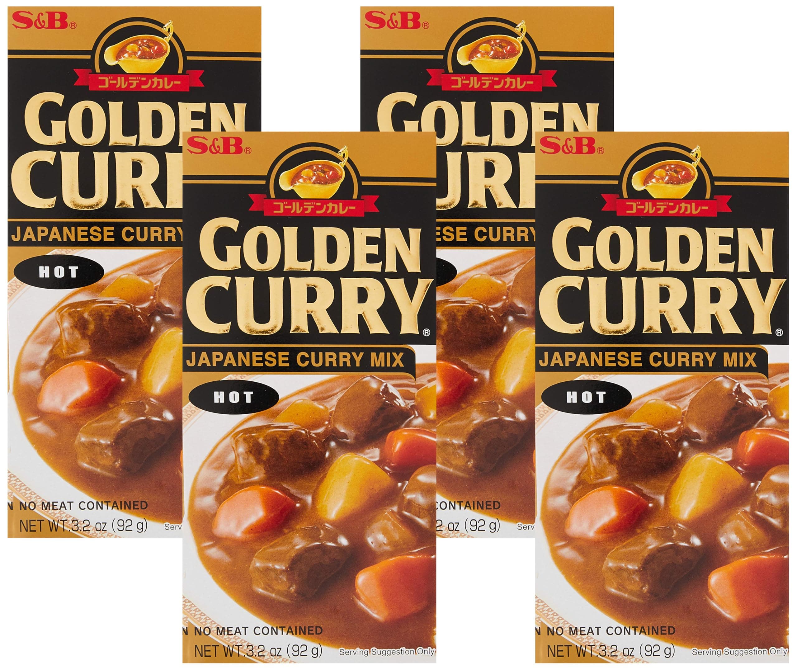 S&B, Golden Curry Sauce Mix, Hot, 3.2 oz (Pack of 4)