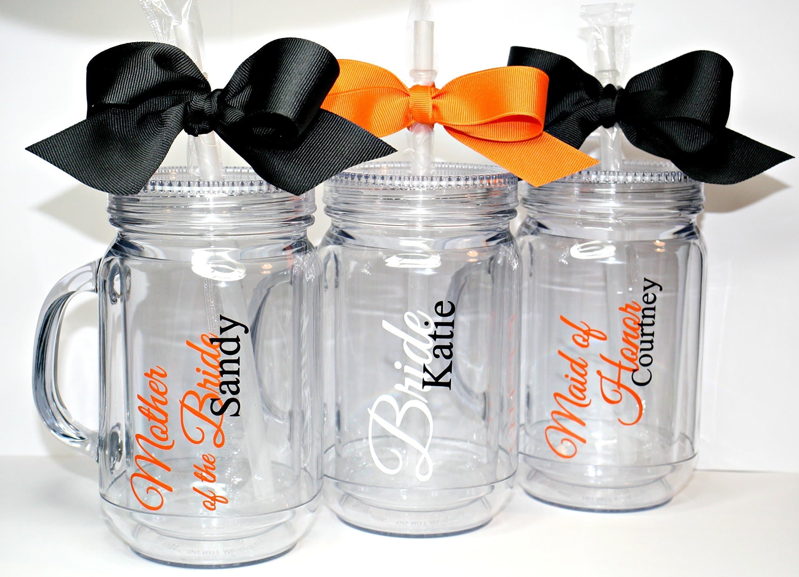 Set of 3 Bridesmaids/Maid of Honor/Wedding Party Personalized Mason Jar Tumblers