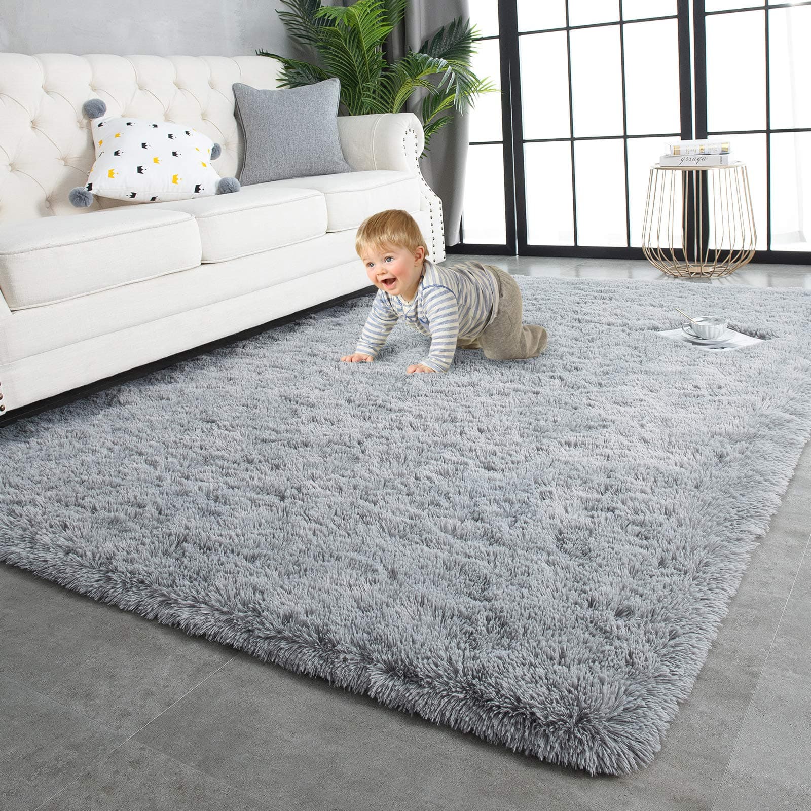 TWINNIS Super Soft Shaggy Rugs Fluffy Carpets, 8x10 Feet, Indoor Modern Plush Area Rugs for Living Room Bedroom Kids Room Nursery Home Decor, Upgrade Anti-Skid Rectangular Fuzzy Rug, GreyOEKO-TEX STANDARD 100
