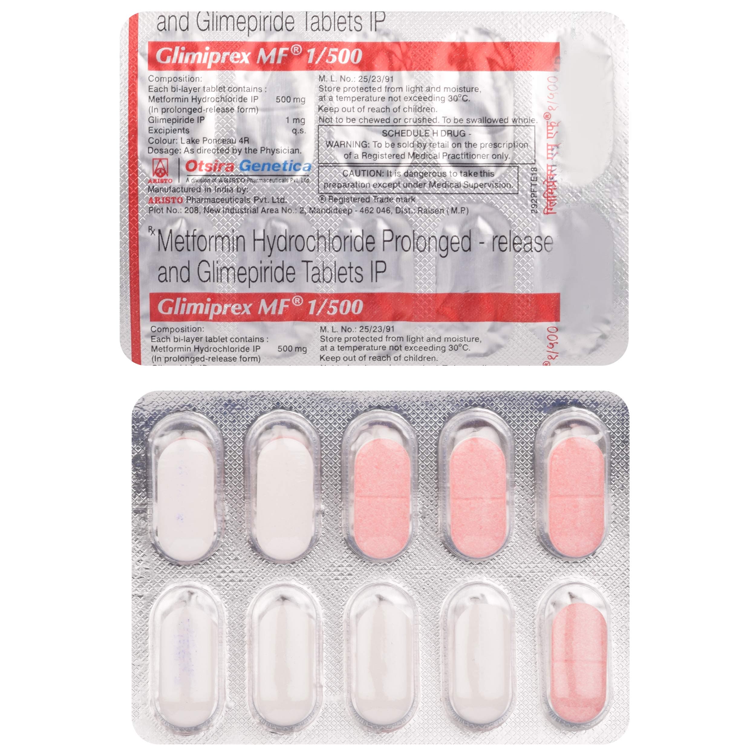 Glimiprex MF 1/500 - Strip of 10 Tablets