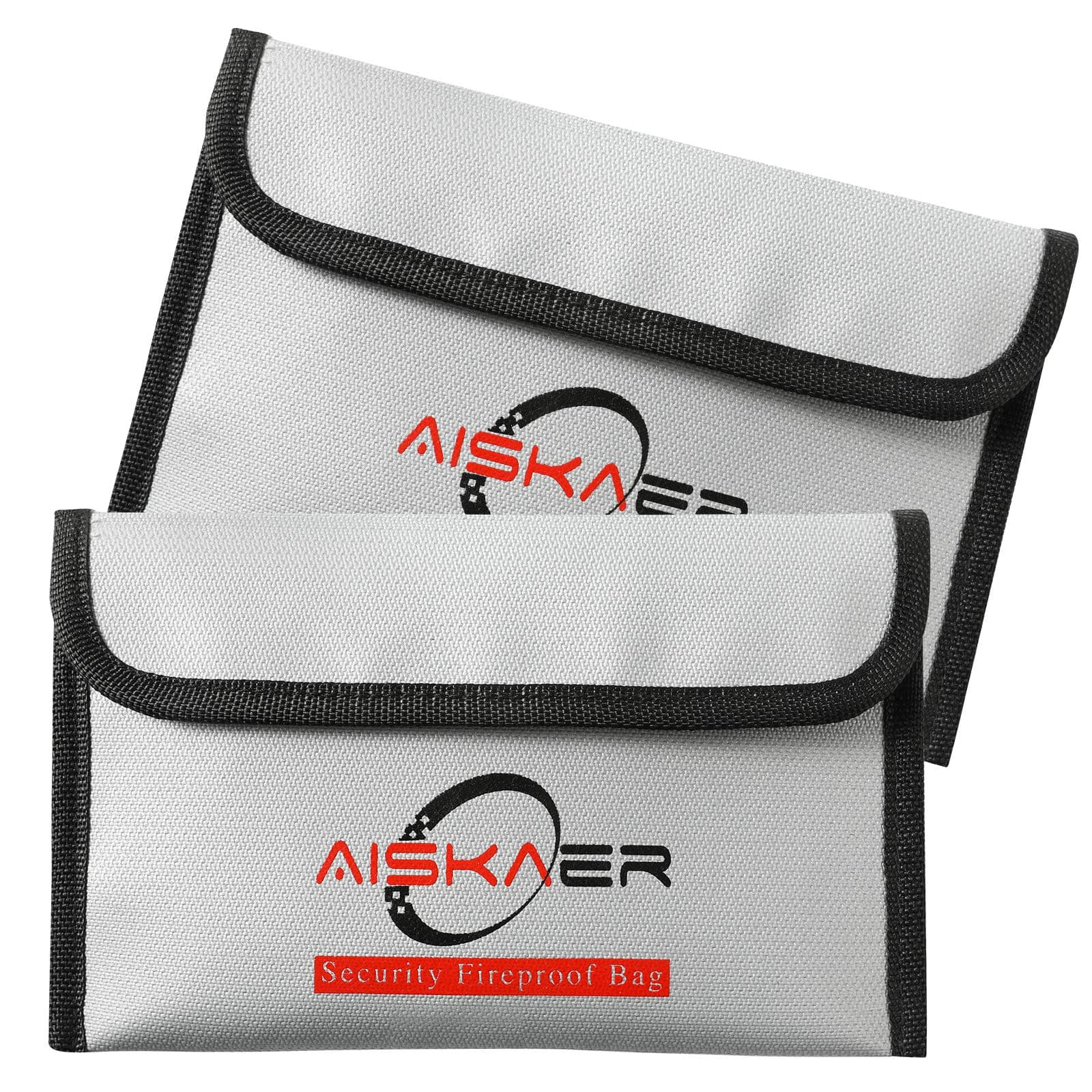 2 Pack 5" x 8" Silver Fireproof & Waterproof Storage Bag, Non-Itchy Silicone Coated, Rectangular, Hook & Loop Closure, Ideal for Valuables, Documents, Travel