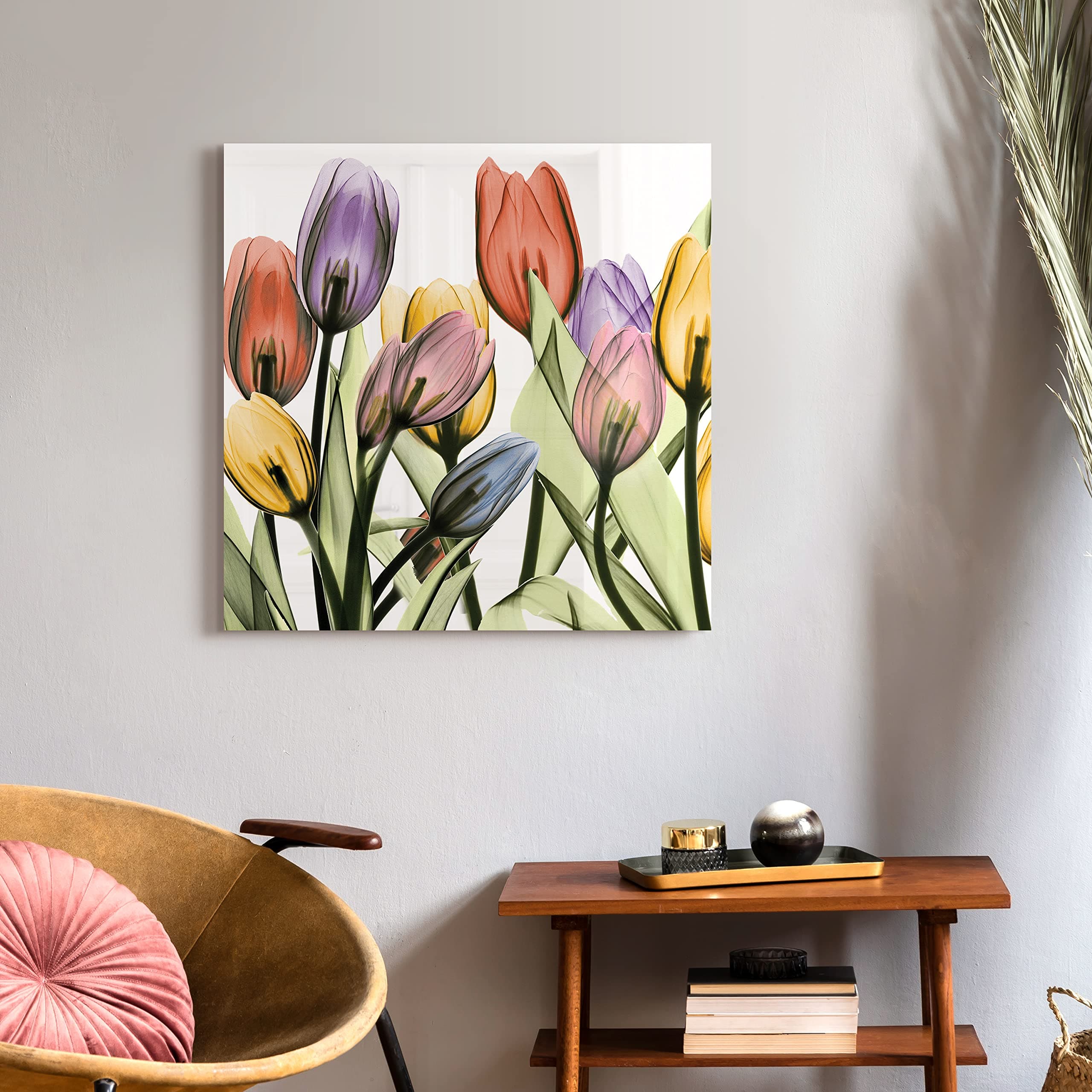 Empire Art Direct Tulip Scape X-Ray I Flower Wall Art on Frameless Free Floating Tempered Glass Panel Ready to Hang,Living Room,Bedroom ＆ Office, 24 in. x 0.2 in. x 24 in, Multicolor