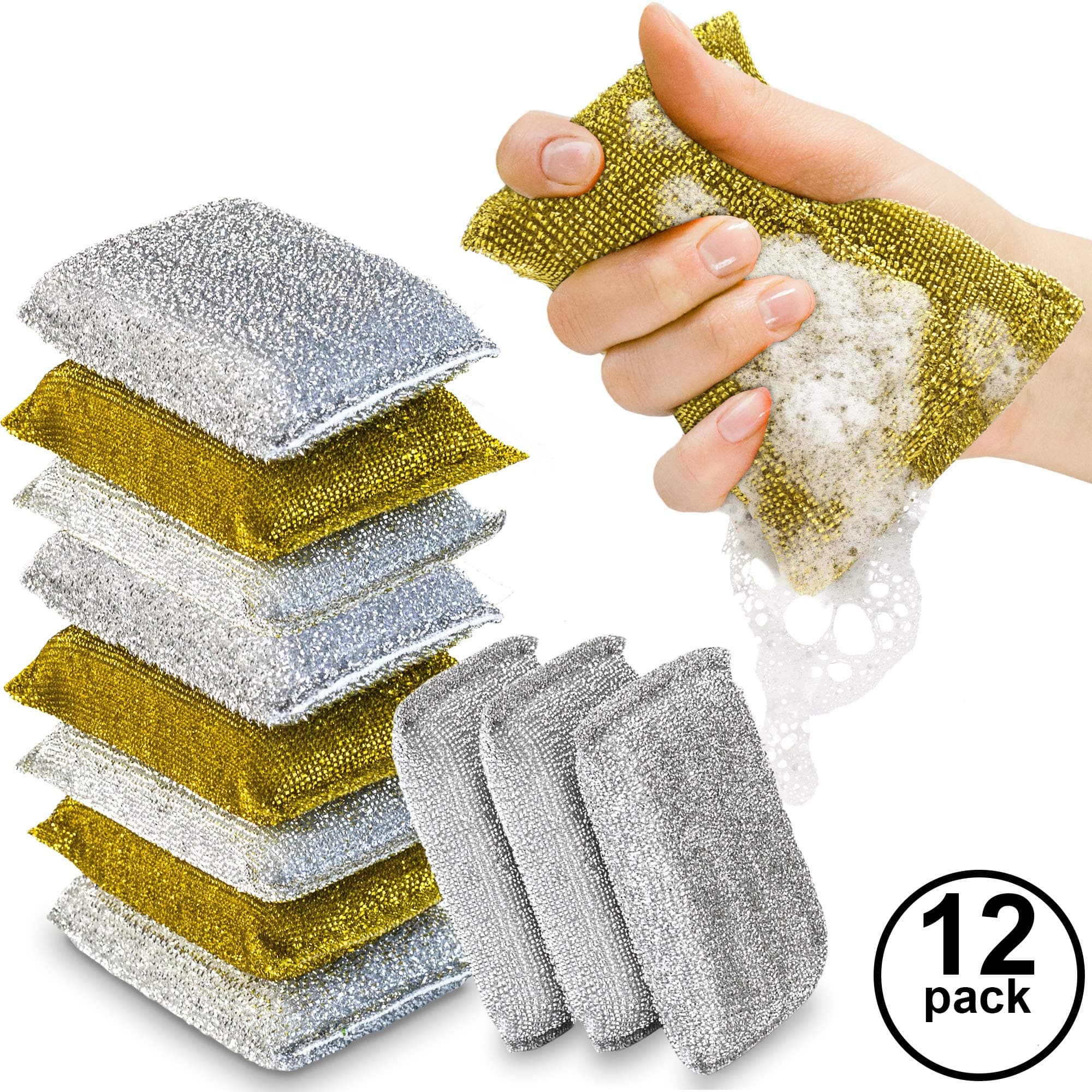 SPONGENATOR Kitchen Scrubbing Sponges - Heavy Duty Non-Scratch Scrubbing Cleaner Sponges in 2 Colors - Multi-Surface Non-Metal Dish Scouring Scrubbers for Fast Cleaning (6) (12)