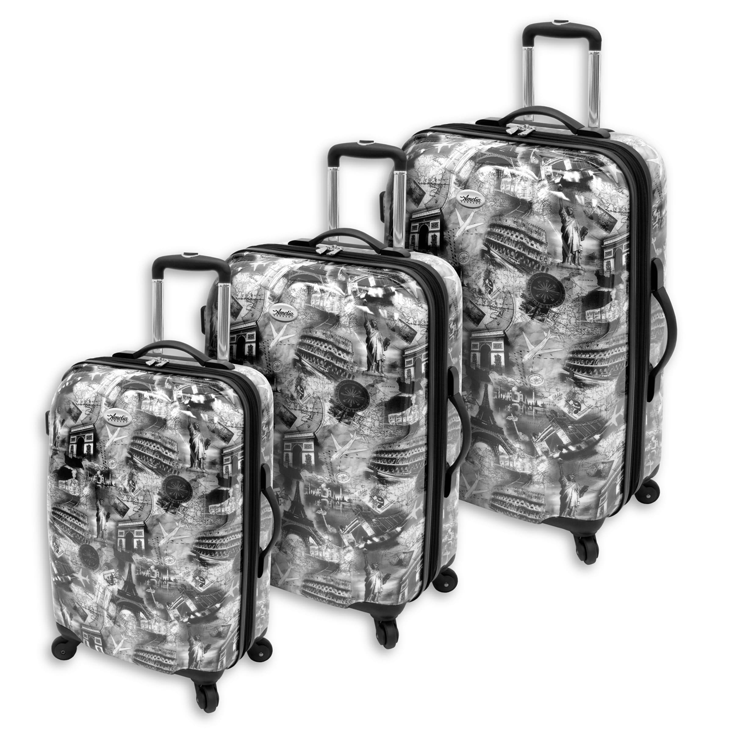 Amelia Earhart Luggage Passport 360 Hardside Collection 3 Piece Set, Black/White Print, One Size