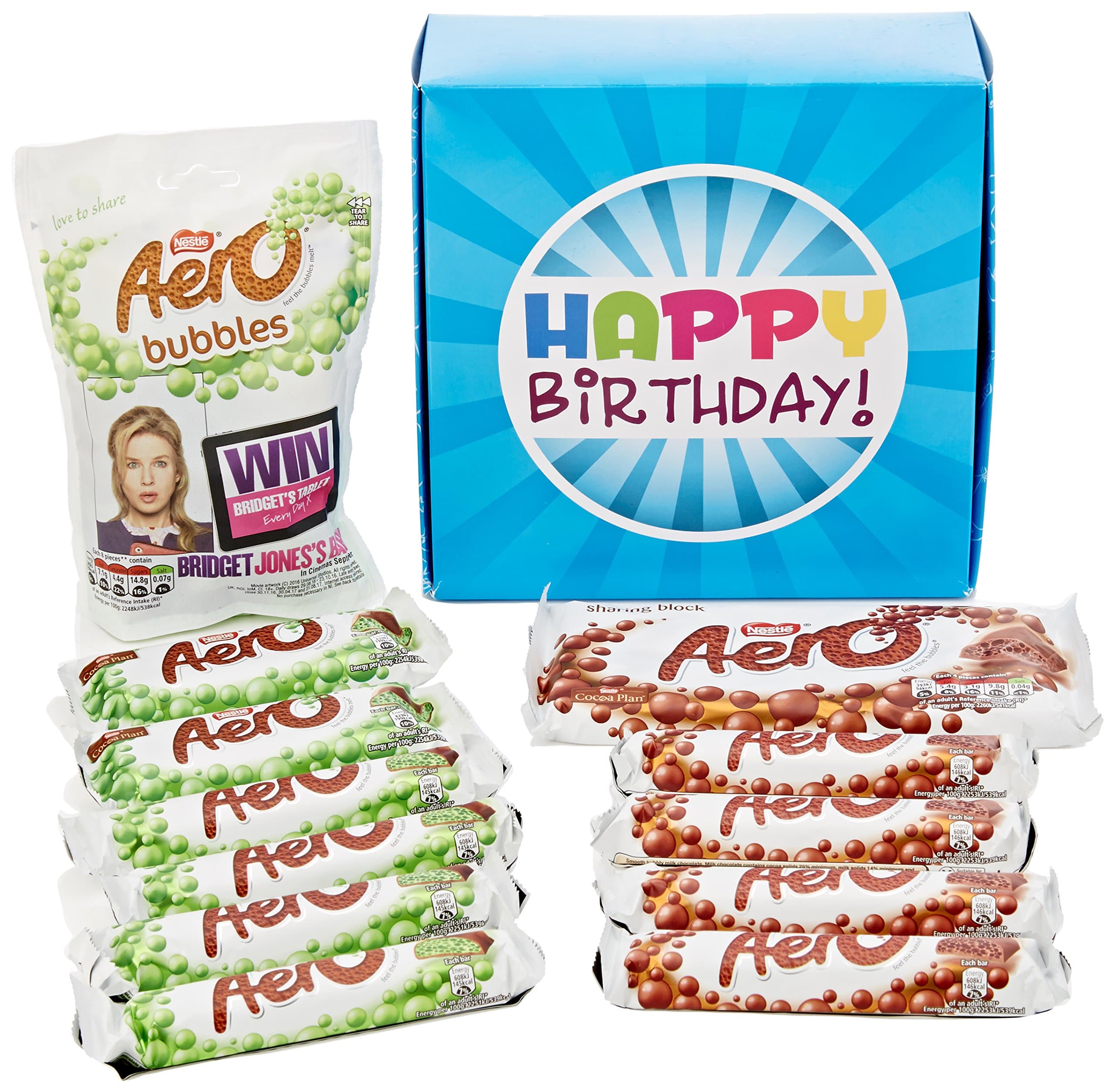 The Ultimate Aero Chocolate Lovers Happy Birthday Gift Box - by Moreton Gifts - Aero Share Bar, Pouch, Bubbles, Mint