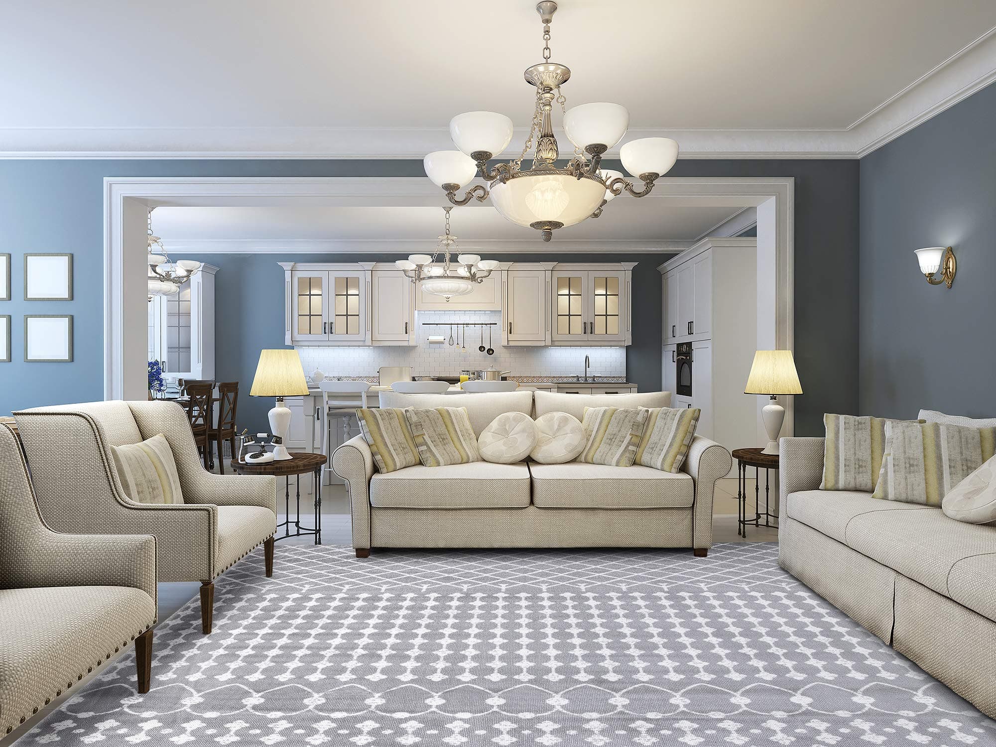 Diagona Moroccan Trellis 8X10 Area Rug, 92" W x 116" L, Gray /Ivory