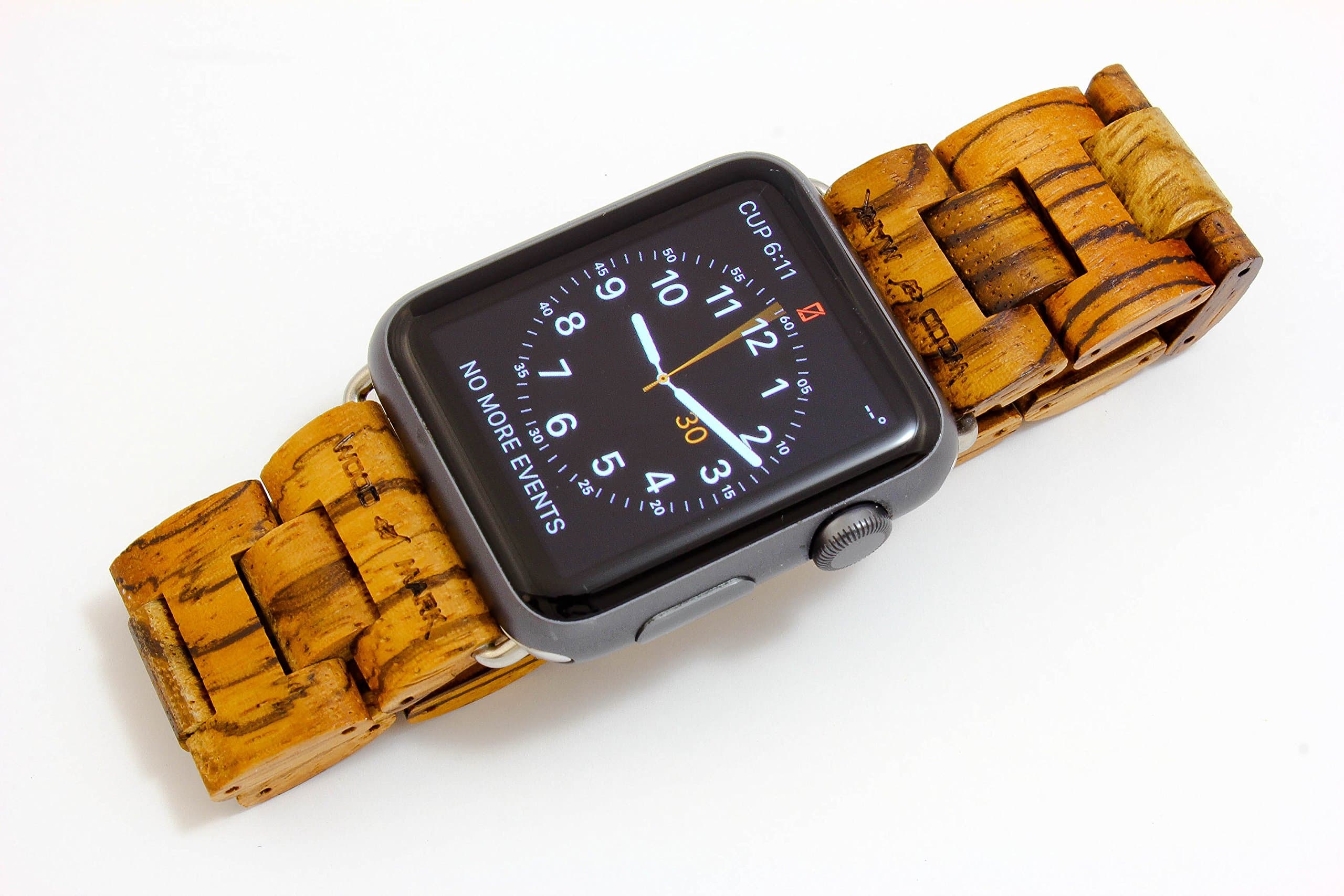 Handcrafted Wooden Band for Apple Watch - Stainless Steel Butterfly Clasp with Adjustable Links - 4 Natural Hardwood Options Men and Women Strap and Bracelet Sizes 38mm 42mm - by Wood Mark