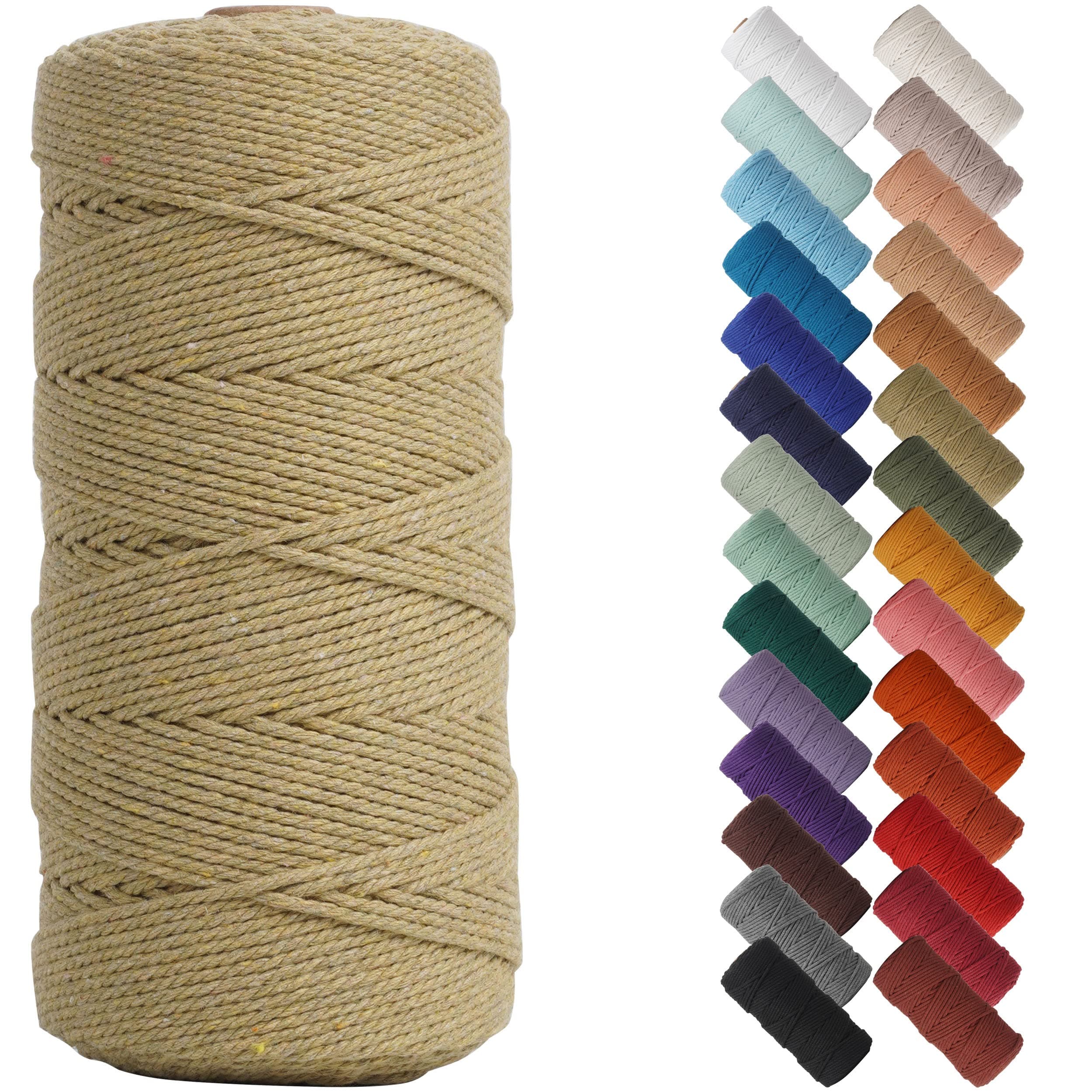 NOANTA Khaki Macrame Cord 2mm x 220yards, Colored Macrame Rope, Cotton Rope Macrame Yarn, Colorful Cotton Craft Cord for Wall Hanging, Plant Hangers, Crafts, Knitting