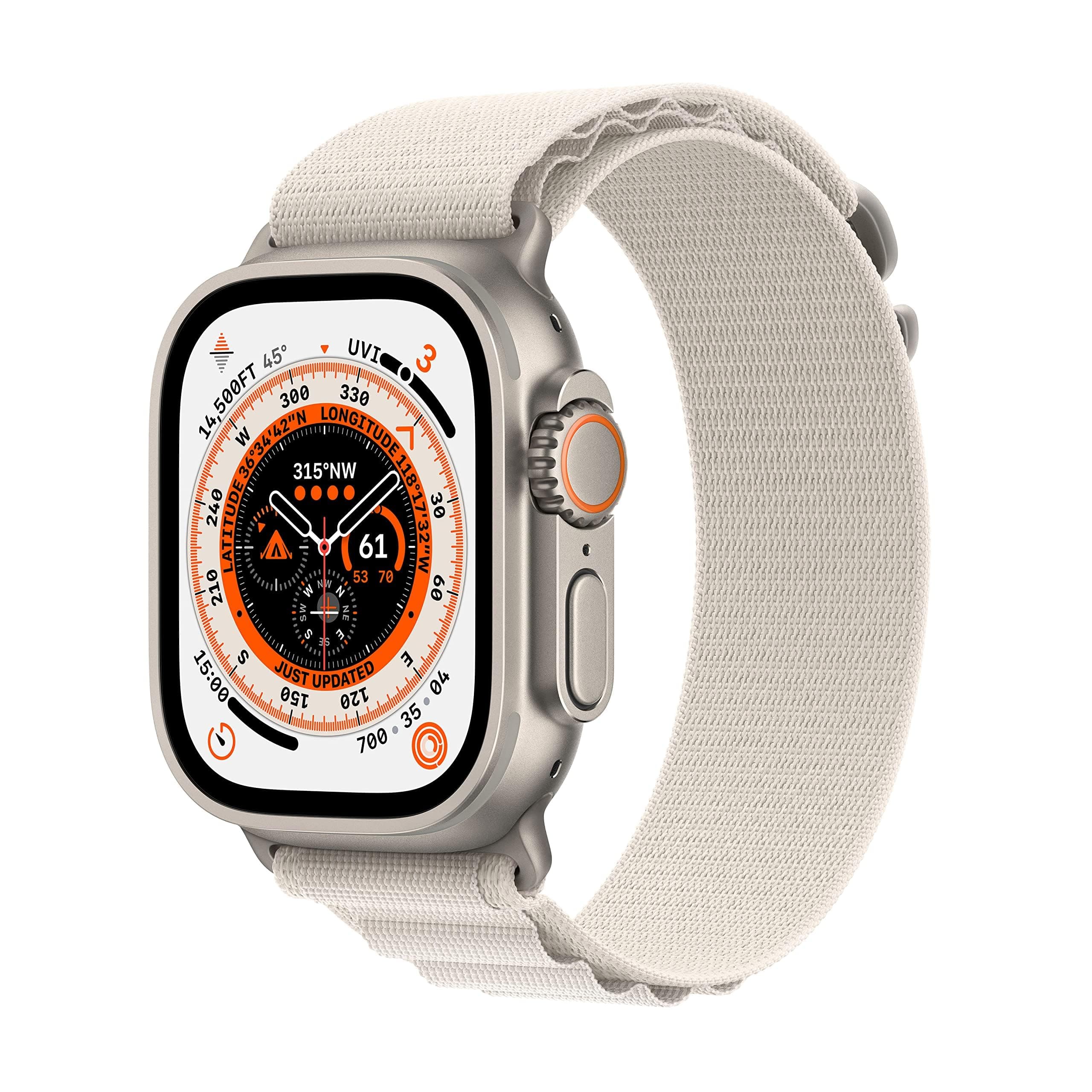 Apple Watch Ultra [GPS + Cellular 49mm] Titanium Case with Starlight Alpine Loop, Med (Renewed)