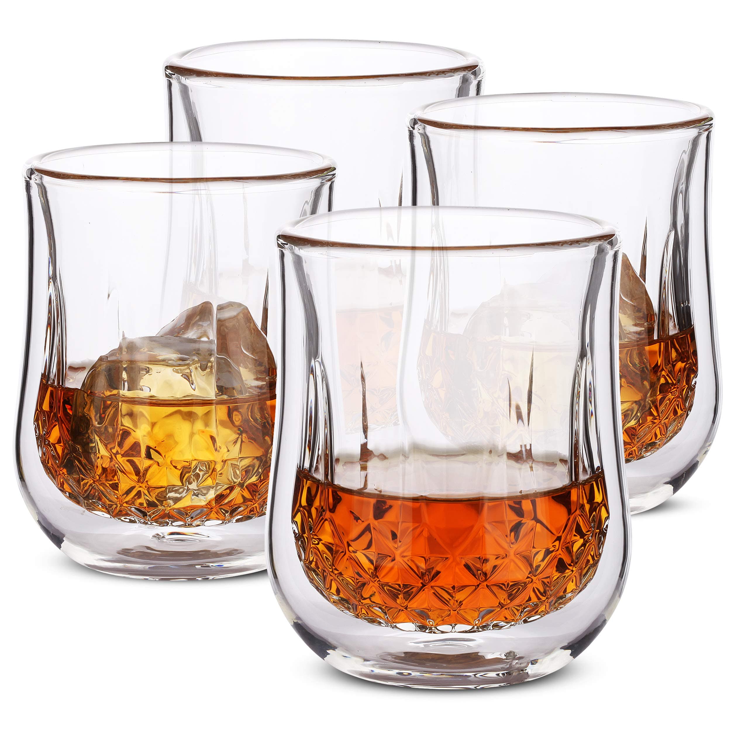 BTaT- Double Walled Drinking Glass, 4 Pack, 8 oz, Stylish Insulated Rocks Glass for Hot and Cold Beverages, Whiskey, Bourbon, Vodka and Scotch