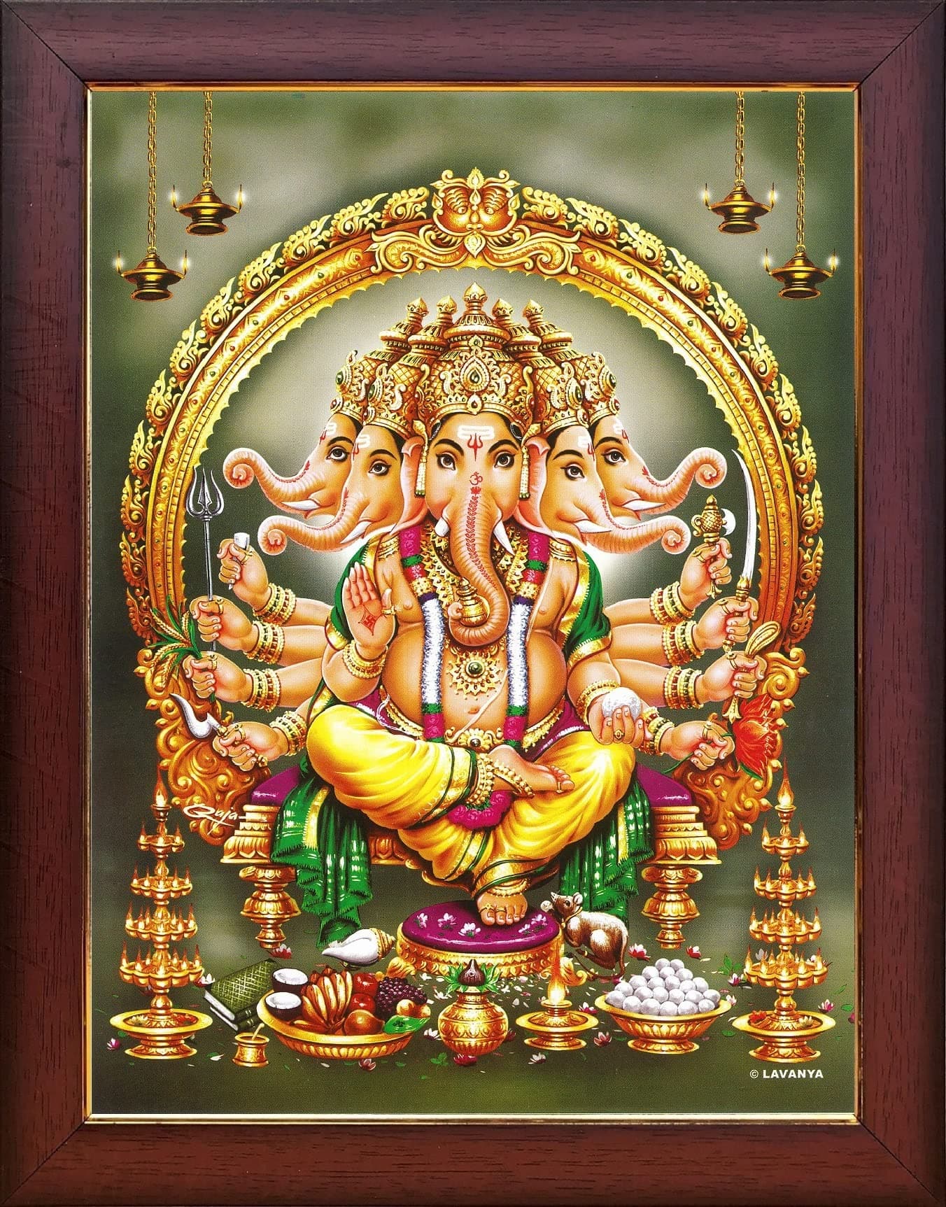 Garuda Photos- Panchmukhi Ganesha Ganesh Panchamukha Vinayagar Vinayakar Pillayar Ganapathy Ganapathi Ganapati Ganpati Panchamukhi Vinayaka Swamy Photo Frame for Home Pooja (Regular (13x10 Inch))