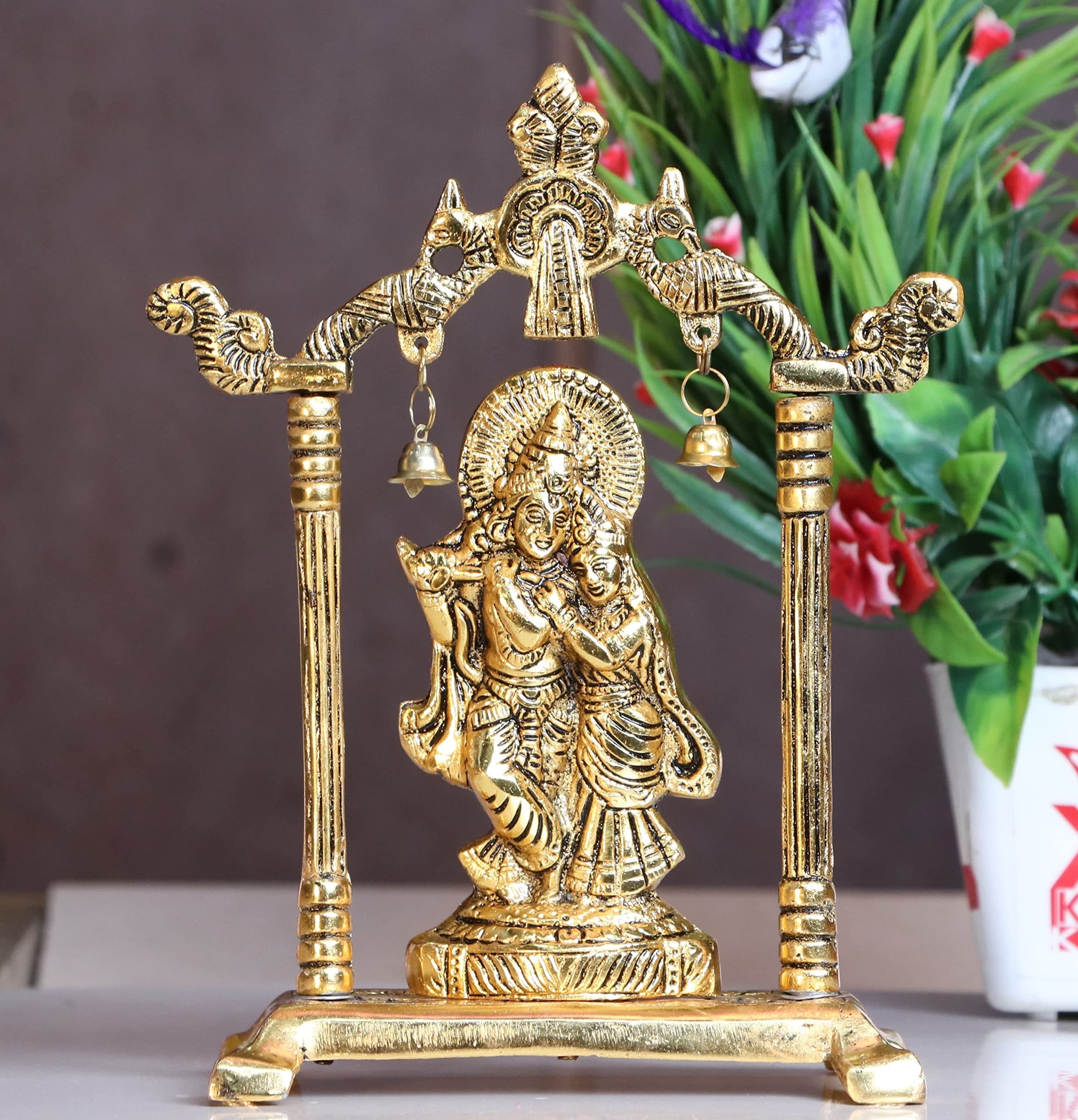 KridayKraft Metal Radha Krishna Statue Gold Plated Decor Your Home,Office & Radha Krishna Murti Idol Showpiece Figurines,Religious Krishna Idol Gift Article...