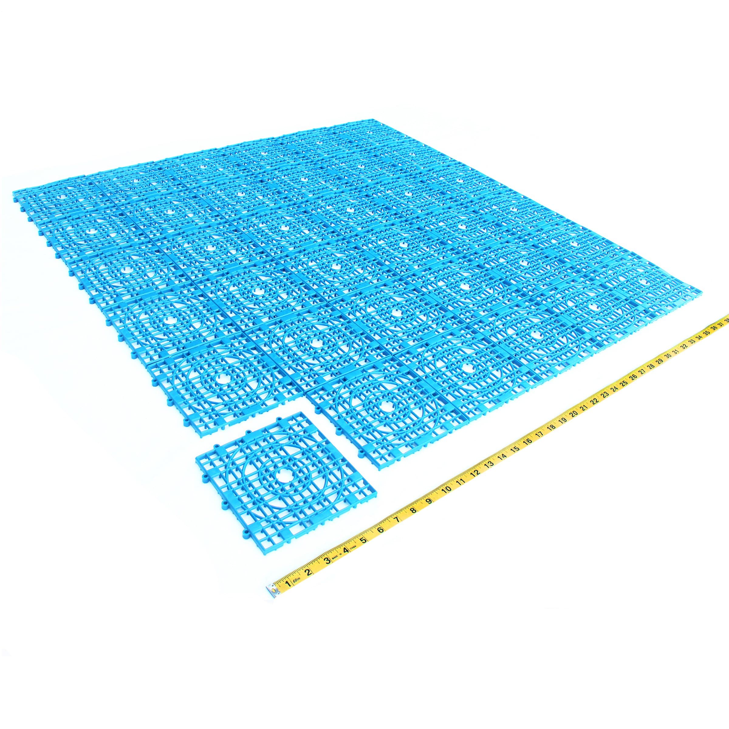 Blue pack of 36 together 9.76 sqft modular square Indoor Outdoor anti-slip non-slip surface interlocking tiles flooring made of soft plastic polyethylene for Pool grass and other Mat tile