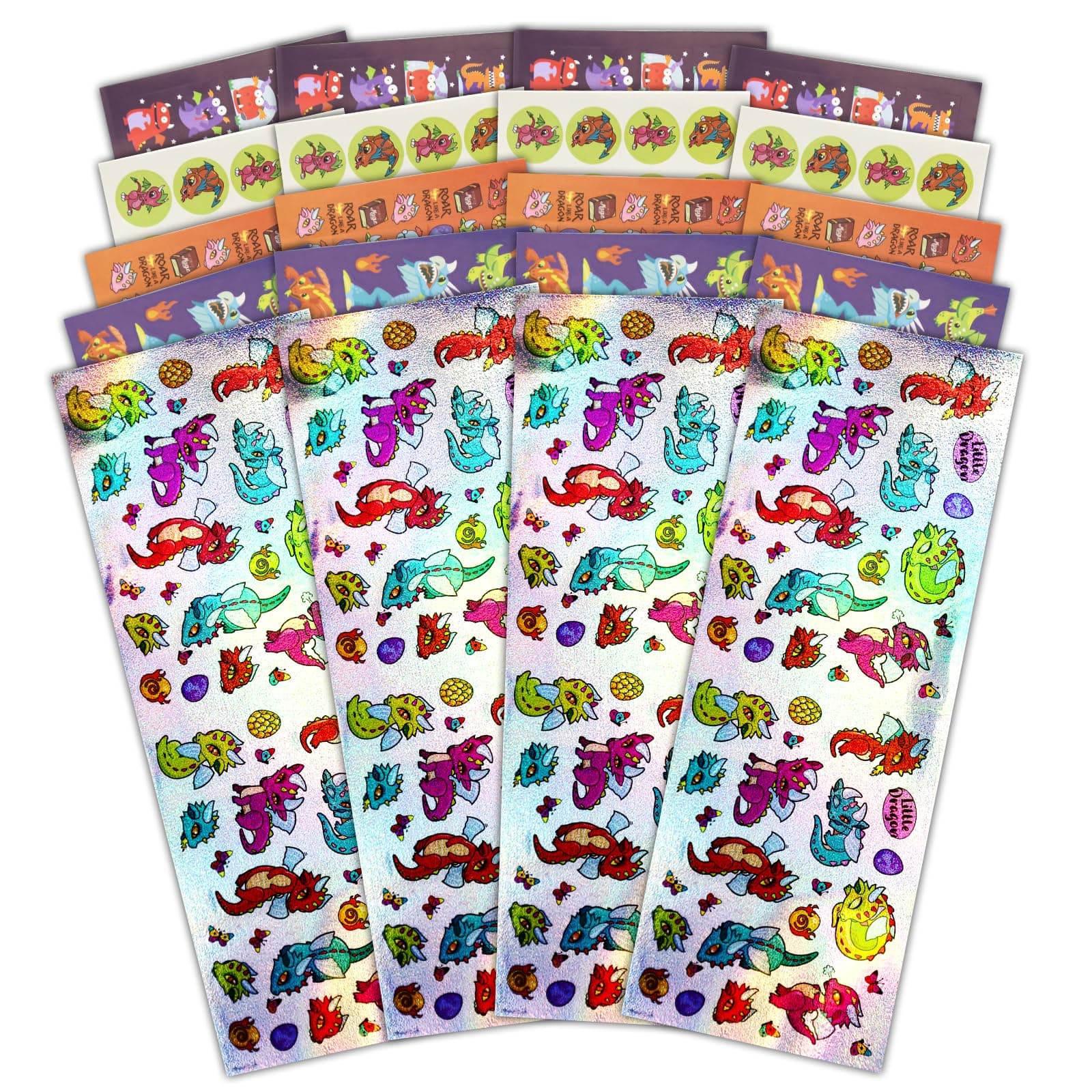 VKPI 1200 Count Stickers for Kids, Dragon Theme for Toddlers, 20 Sheets Regular and Holographic Sticker, Fun Craft Stickers for Scrapbooks, Rewards, Sticker Pack Gift for Children