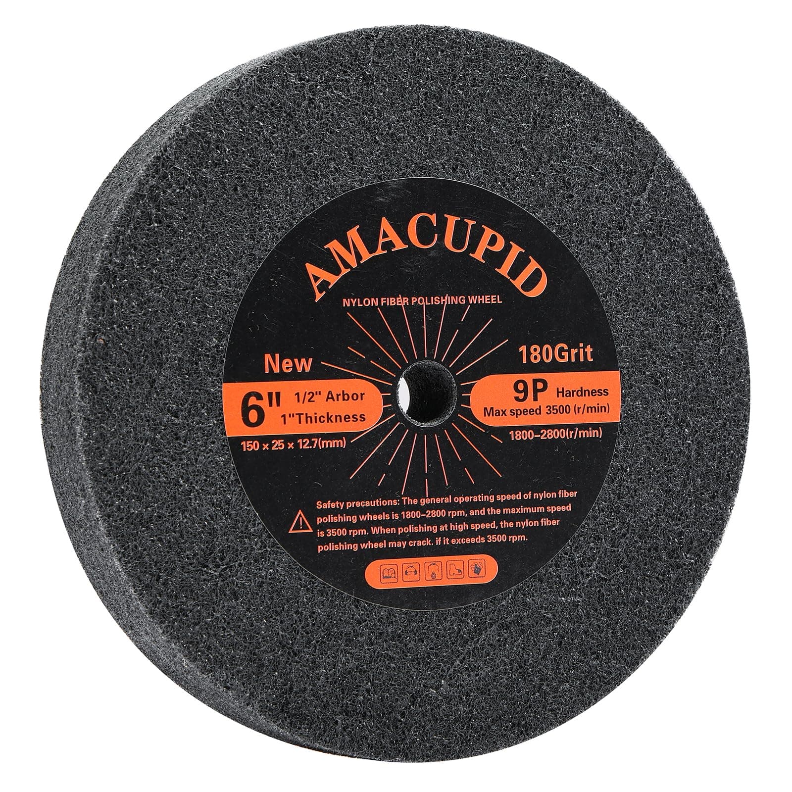 Deburring Wheels Nylon Fiber Buffing Wheel 6 inch 9P Hardness. for Bench Grinder Polishing Machine. Silicon Carbide Abrasive. Polishing Stainless Steel, etc. 1/2 inch Arbor, 180 Grit