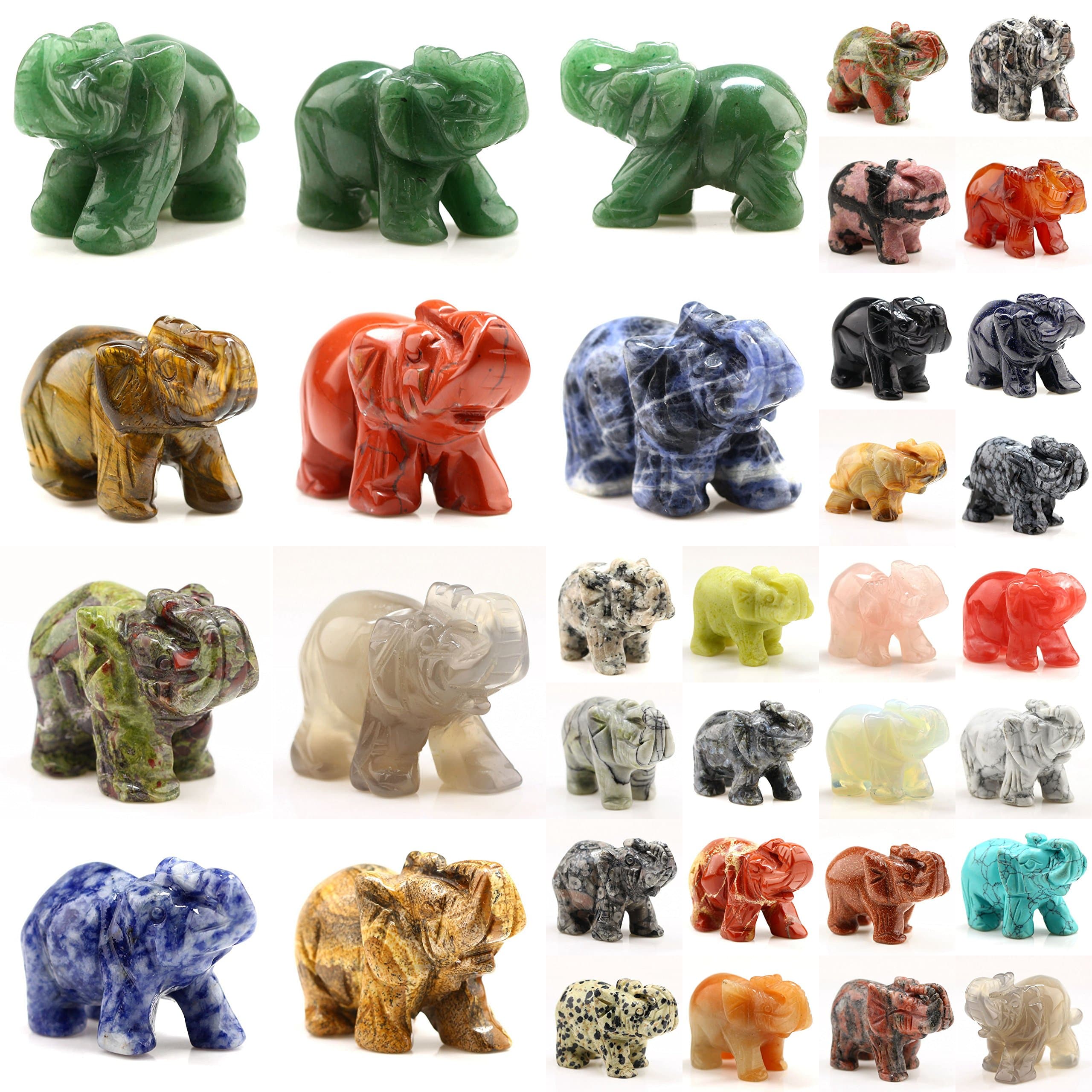 Mix 12pcs Elephant Gemstone Figurines Hand Carved Pocket Statue Healing Crystals Good Luck for Home Decor 1.5 inches