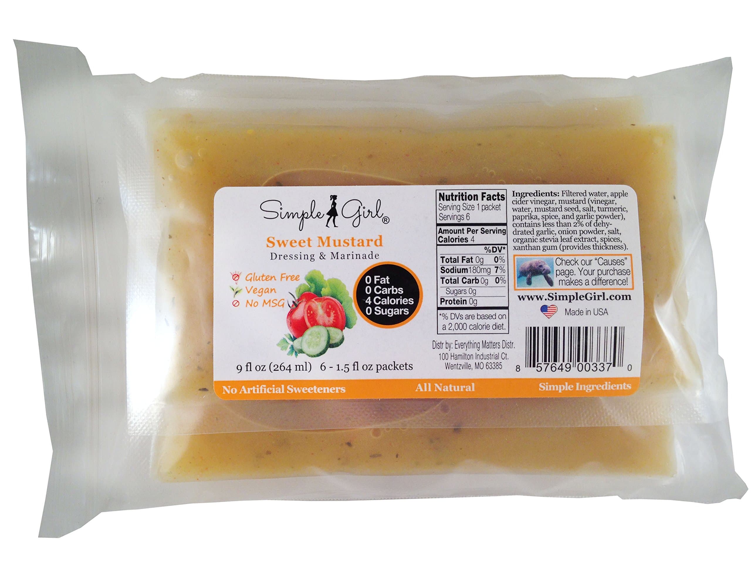 Simple Girl Sweet Mustard Salad Dressing Single Serving 6-pack - (6) 1.5 Oz. Single Serving Dressing Pack