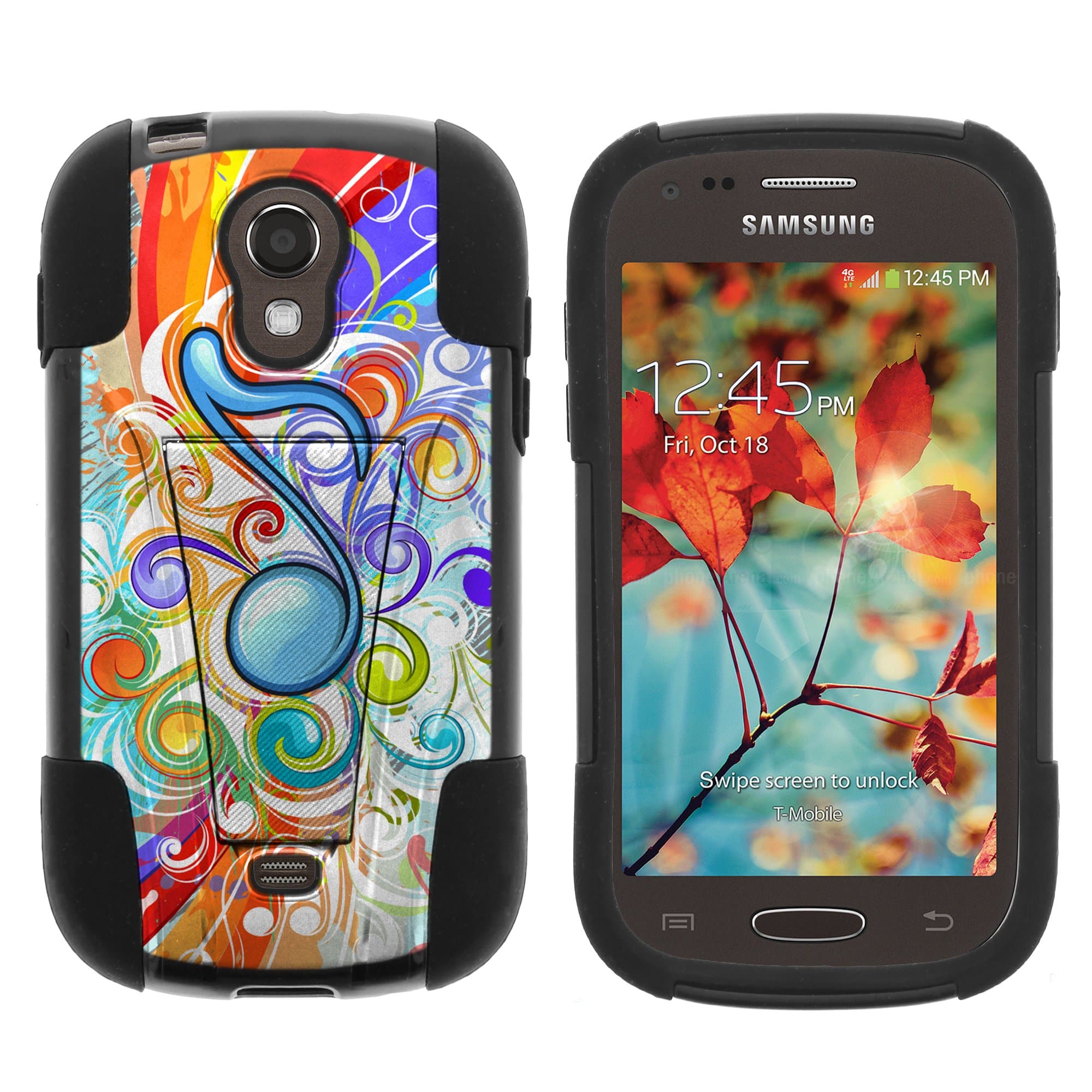 Samsung Galaxy Light Case, Dual Layer Shell STRIKE Impact Kickstand Case with Unique Graphic Images for Samsung Galaxy Light SGH-T399 (T Mobile, MetroPCS) from MINITURTLE | Includes Clear Screen Protector and Stylus Pen - Eighth Note Music Symbol